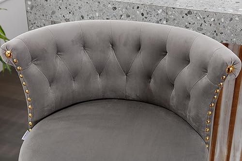 Miniatura 8 de Modern Swivel Grey Bar Stools Set of 2, Adjustable Counter Height Gold Barstools with Backs Upholstered Tufted Velvet Bar Chairs for Kitchen Island