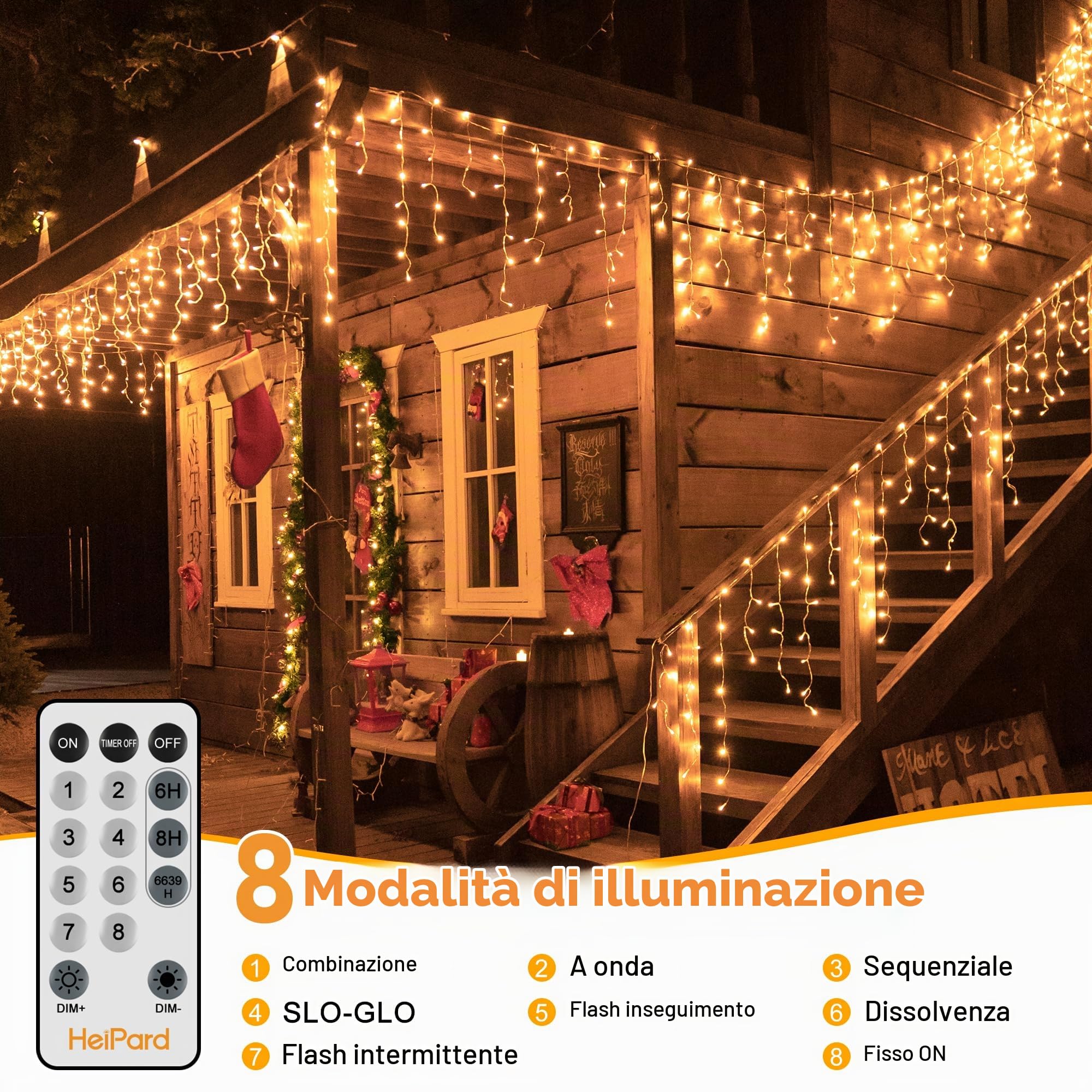 HeiPard Luci Natale Esterno Cascata Bianco Caldo 16,2m 648LED Balcone