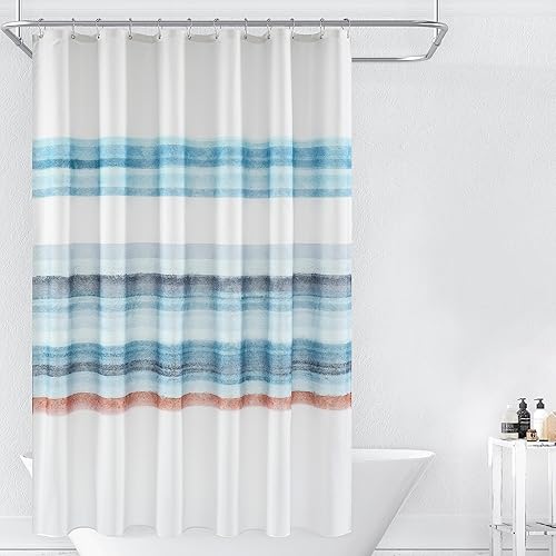Miniatura 2 de Cortina de ducha con rayas degradadas, cortina de ducha de playa abstracta con pintura al óleo, cortinas de ducha decorativas para baño, impermeable