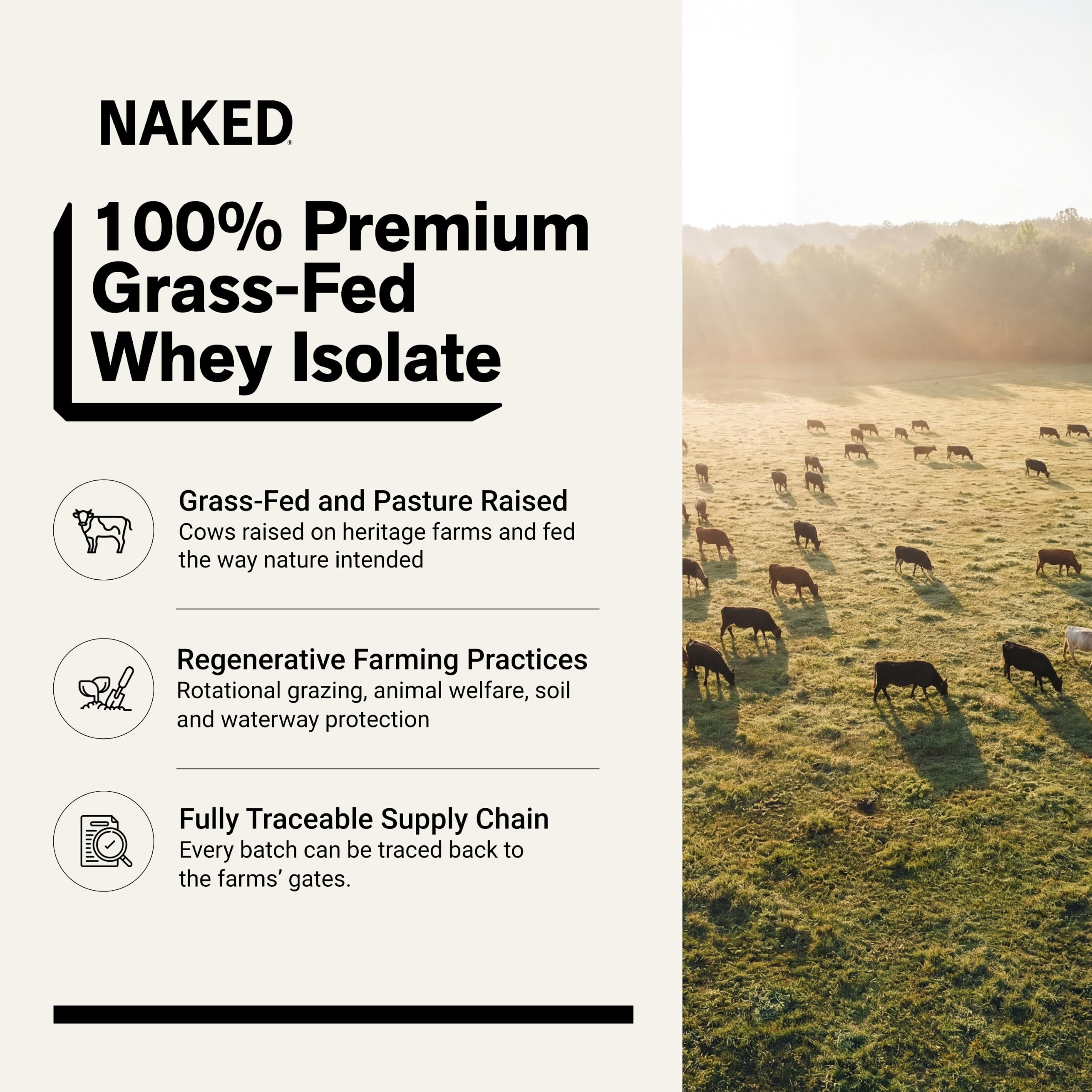 NAKED Whey Isolate Protein - Only 2 Ingredients 30g Grass-Fed Protein Zero Carb Unflavored Undenatured Non-GMO No Soy Gluten-Free No Preservatives - 28 Servings product thumbnail 3