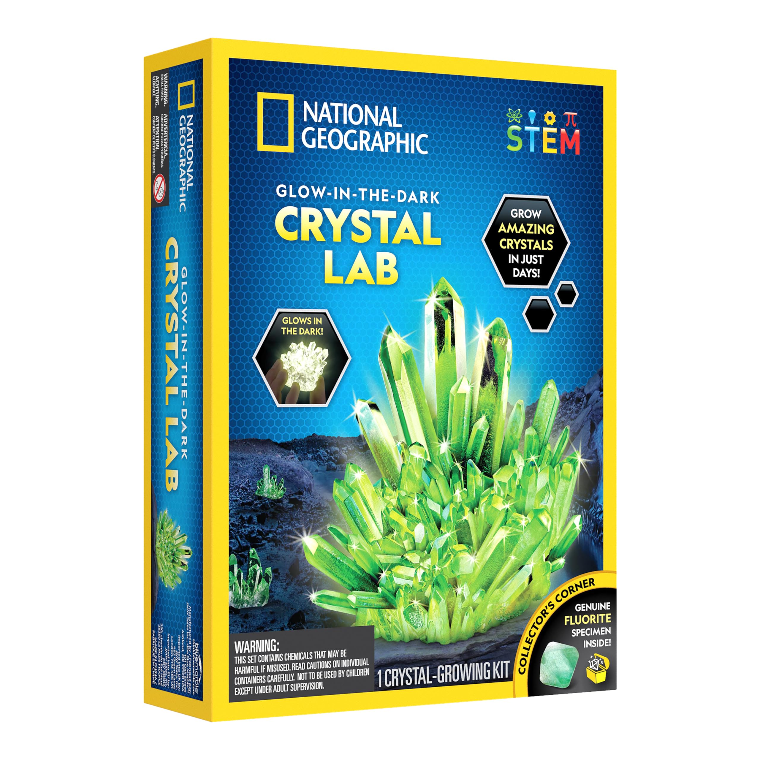 National Geographic Crystal Growing Kit for Kids - Educational Science Kits for Kids Age 8 with Green Glow In The Dark Crystals and Authentic Geode | STEM Gifts for 8 Year Old Boys and Girls
