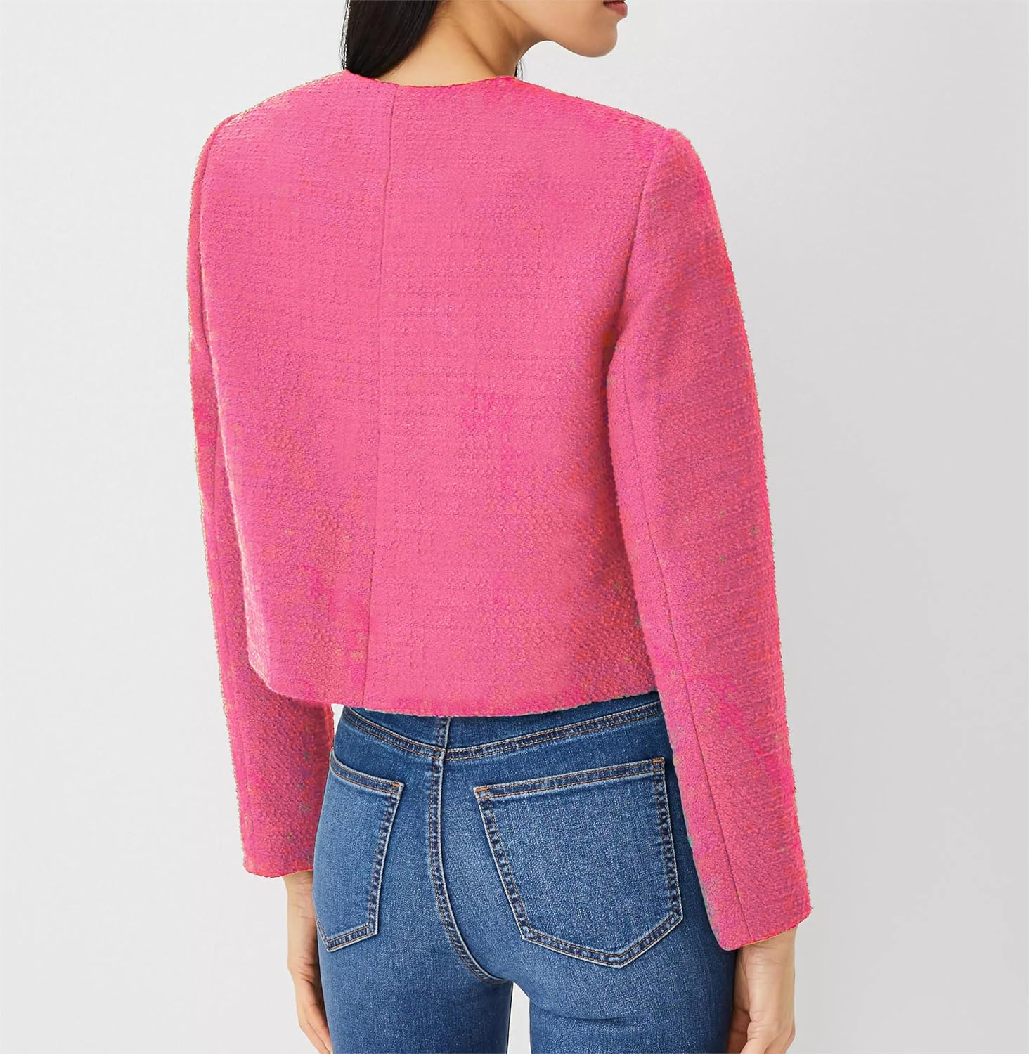 LifeShe Women's Tweed Jackets Elegant Open Front Cropped Blazers Long Sleeve Office Work Coats - Image 2