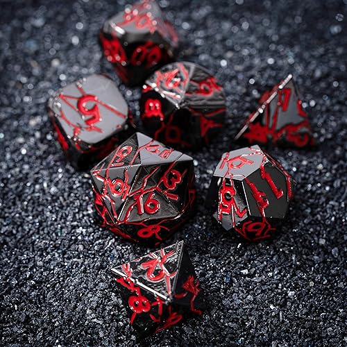 Miniatura 6 de Dados de metal DND  Abismo oscuro con grietas rojas  Juego poliédrico para RPG D&D con grietas  Dados de mazmorras y dragones bellamente detallados