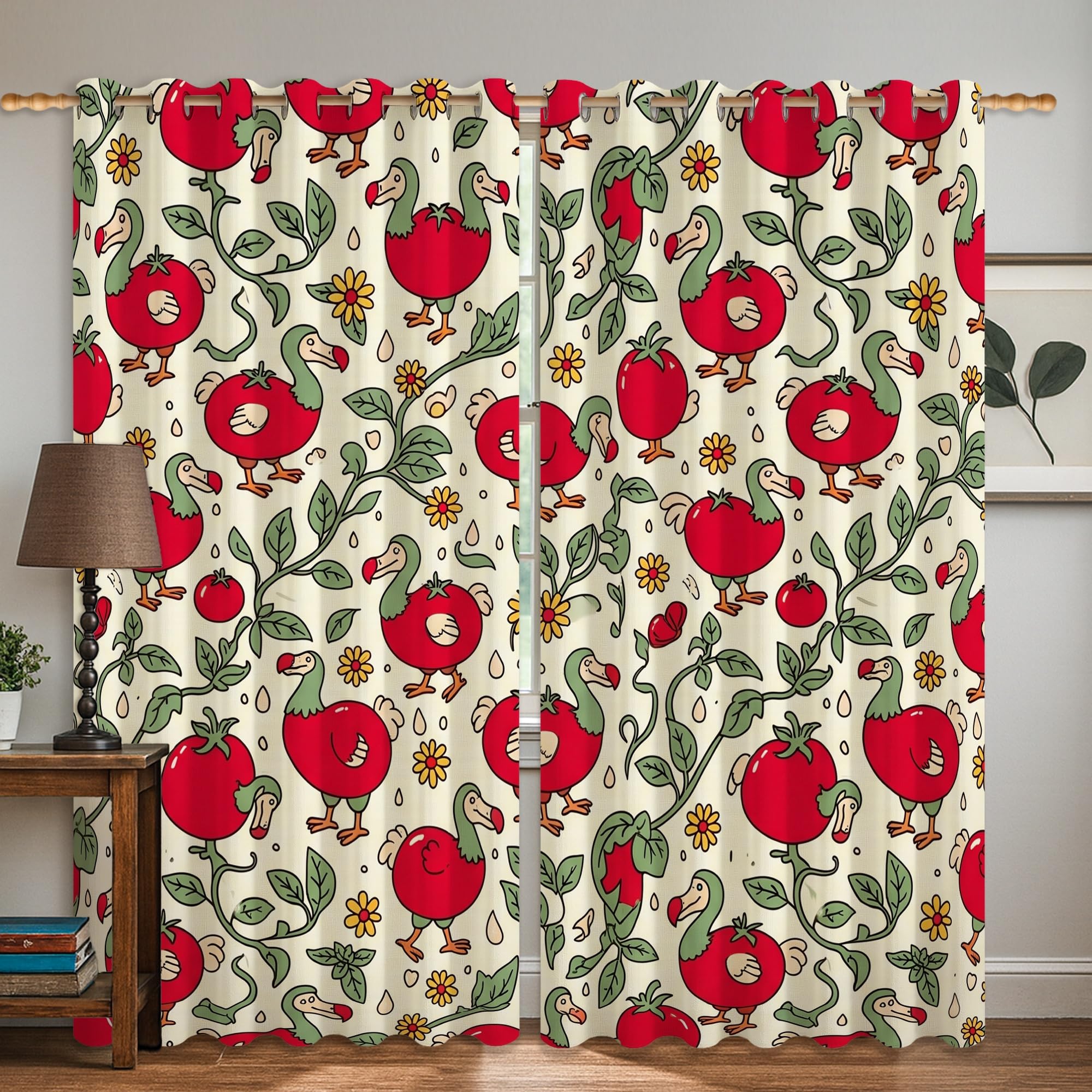 Rideaux occultants infroissables au drapé haut de gamme motif fleurs de tomates rouge