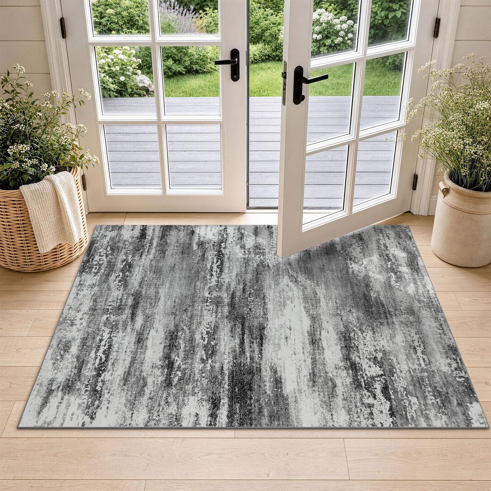 Homaxy Modern Abstract Rugs Living Room 60 x 90 cm Carpet Black