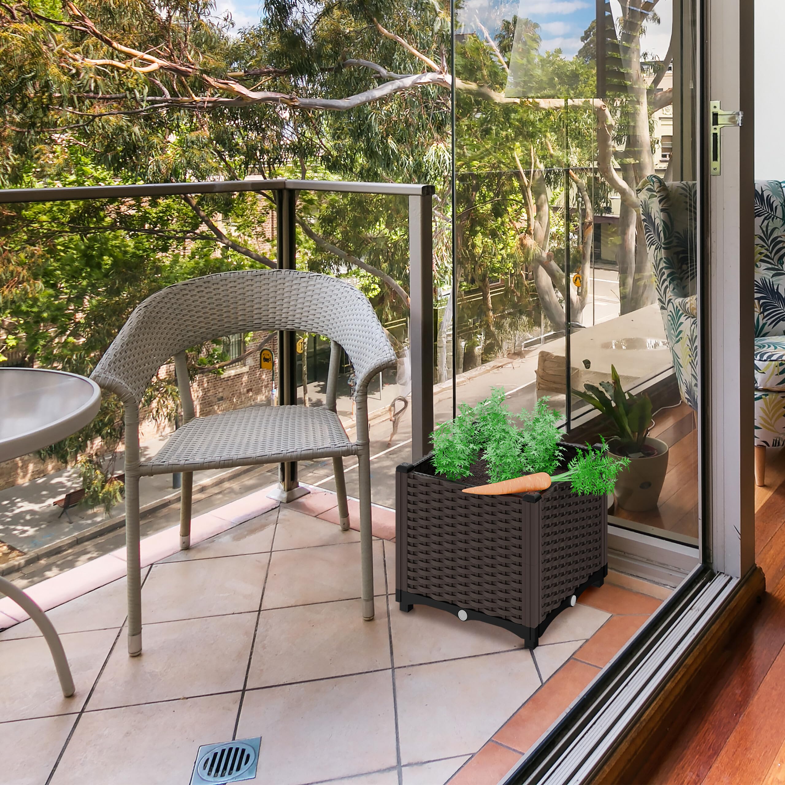 Relaxdays Jardinière, Aspect rotin, H x L x P : 38 x 80 x 40 cm, pour Le Balcon, Le Jardin ou la terrasse, Marron