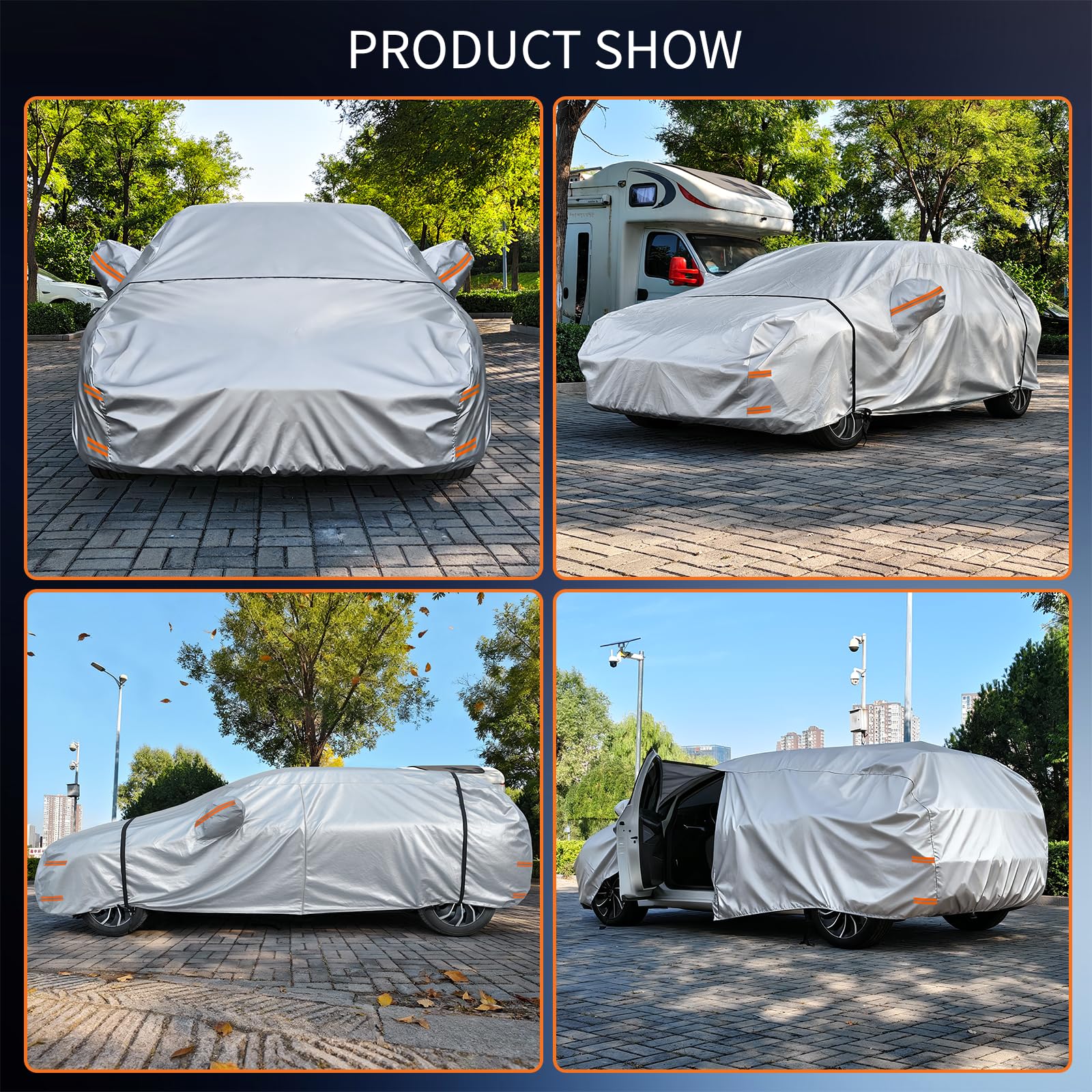 Copriauto Impermeabile e Traspirante,Telo Copriauto da Esterno,Copertura Auto Antipolvere Anti UV Sole (Argento, C8 - per Hatchback Longitud Fino a 415 cm)