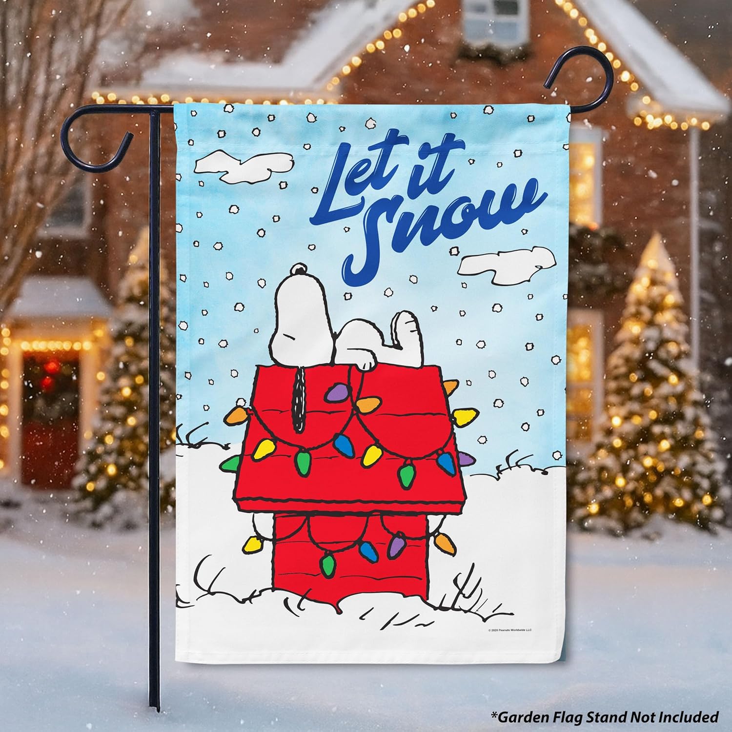 Flagology, PEANUTS Let it Snow – Garden Flag 12" x 18", Officially Licensed Peanuts®, Christmas