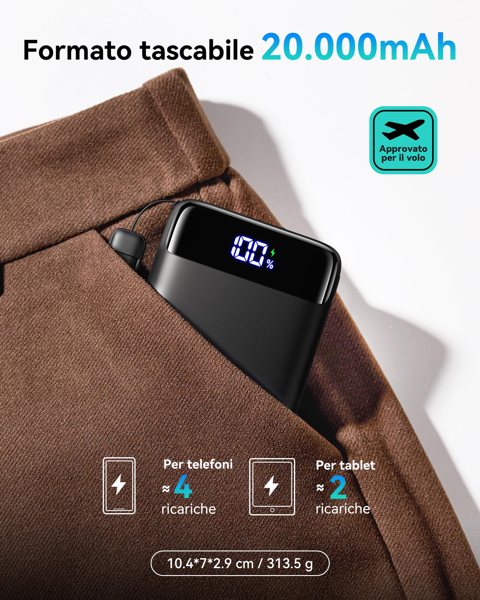 INIU Power Bank, 20000mAh Caricatore Portatile 22.5W Ricarica Rapida,Display LED PD3.1 Batteria Esterna Powerbank Compatibile con MacBook iPhone16 15 14 Plus Pro Max Galaxy S24 Ultra Steam Deck iPad