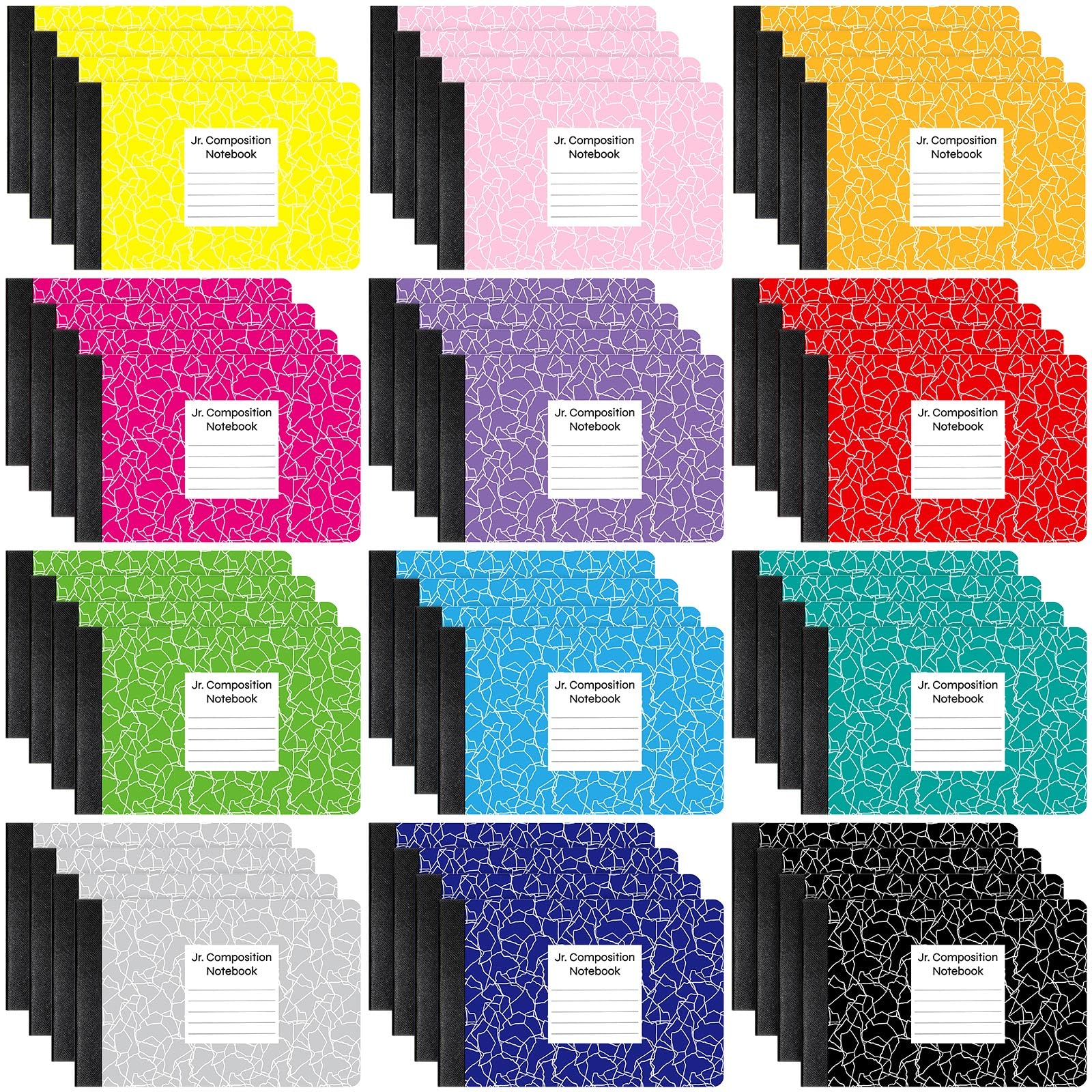 Resurhang 48 Pcs Jr. Composition Notebooks Colored Marble Half Size 4-7/8 x 7-1/2 Inches Composition Notebook 80 Sheets Marble Notebooks Wide Ruled