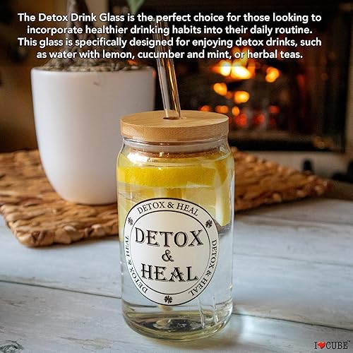 Miniatura 4 de I CUBE A Glass A Lid A Straw - Juego de 4 vasos de vidrio en forma de lata de 16 onzas taza de batido jugo verde taza de agua taza de bebida