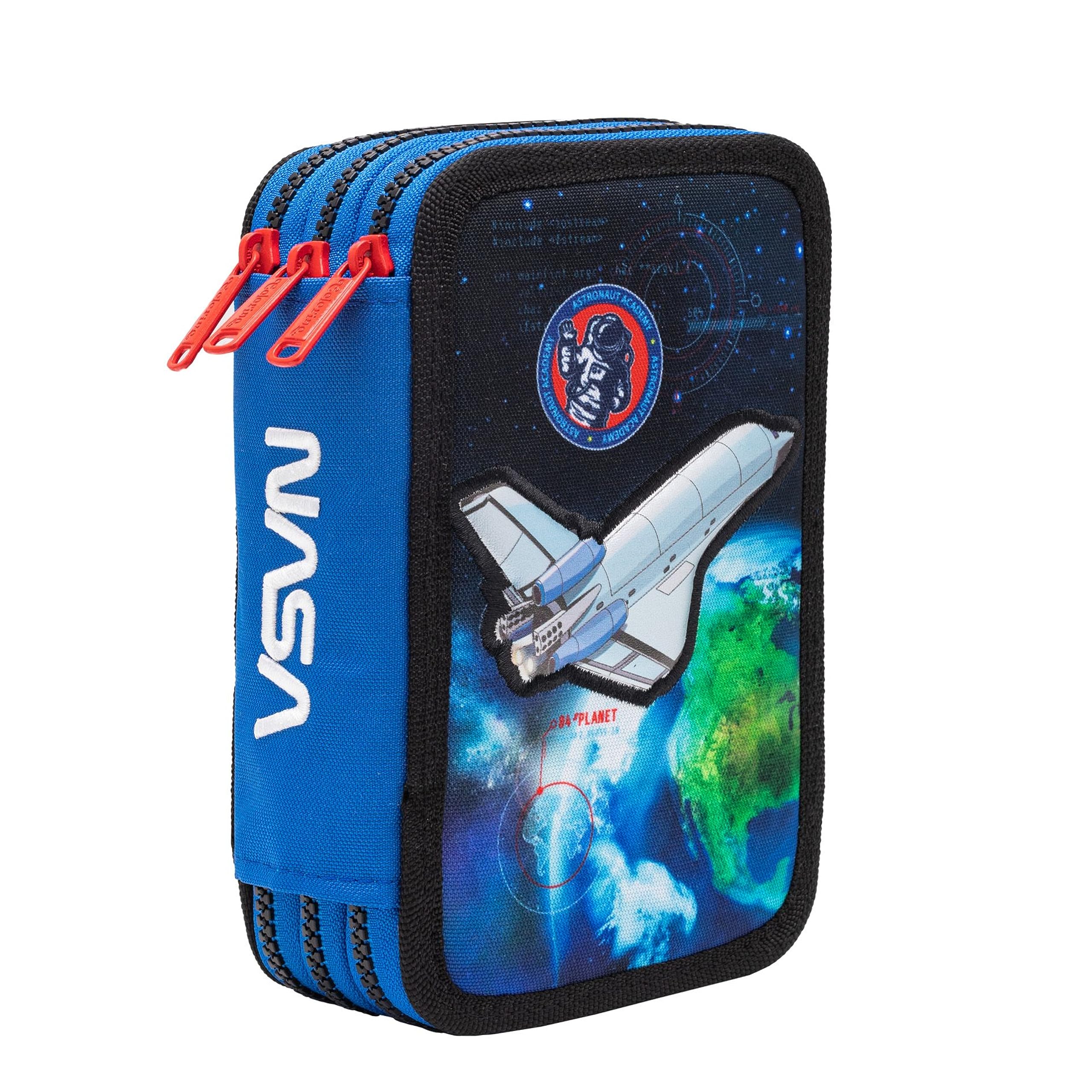 Goldkids Federtasche 3-fache Federmappe Colorino NASA Federmäppchen 46-teilig gefüllte Schüleretui Stifte und Pinsel inkl. Aufgabenheft Federbox Etui Stiftetasche Schlamper-Etui Schul-Etui