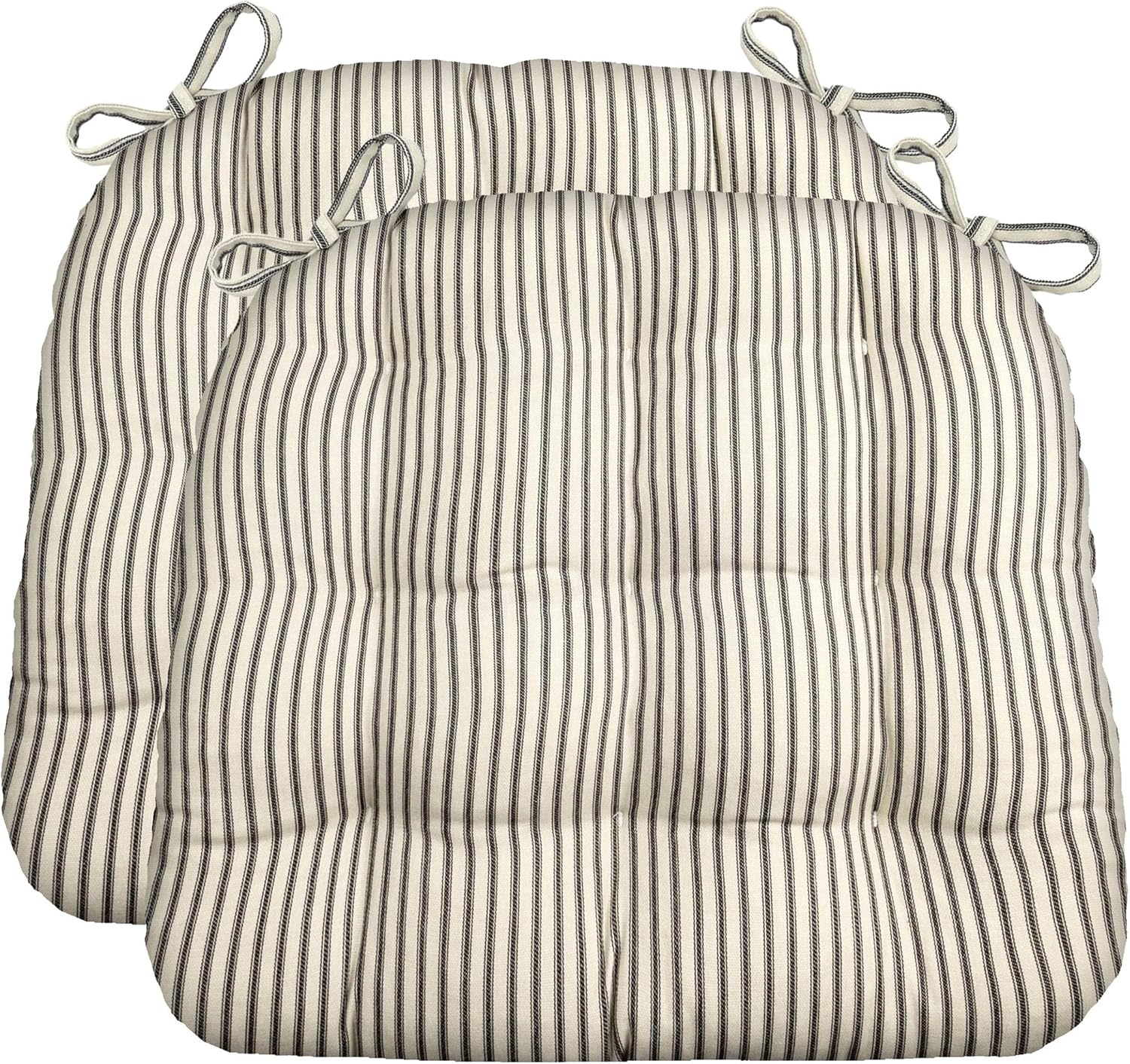Barnett Home Decor Dining Chair Cushions, 16.5 x 18, Pack of 2  Ticking Stripe Black  100% Cotton, Latex Foam Fill