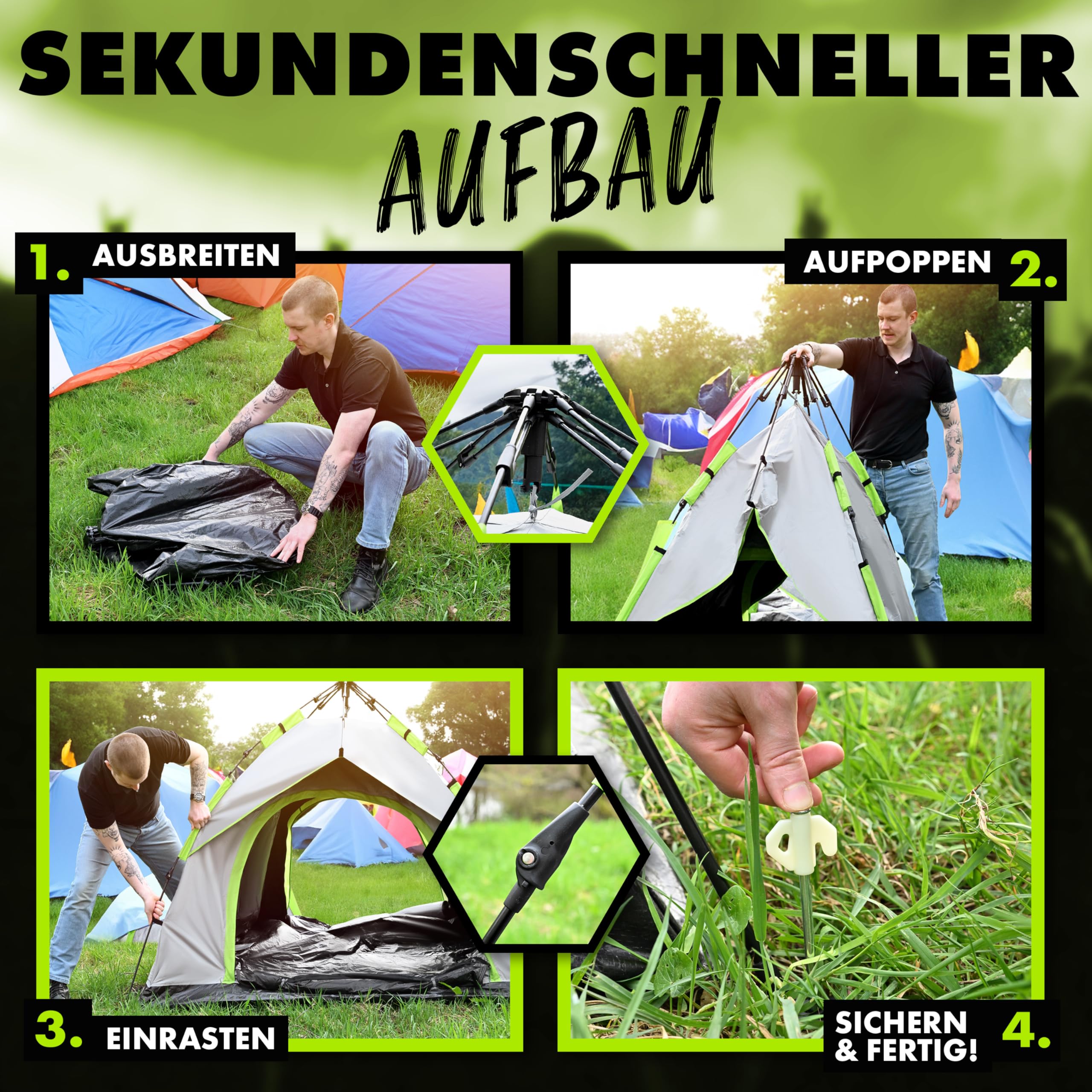Pop up Zelt - Blackout Tent®, 1-2-Personen Festival Camping Zelt, 100% Dunkelheit, wasserdicht, Kuppelzelt für Schnellaufbau