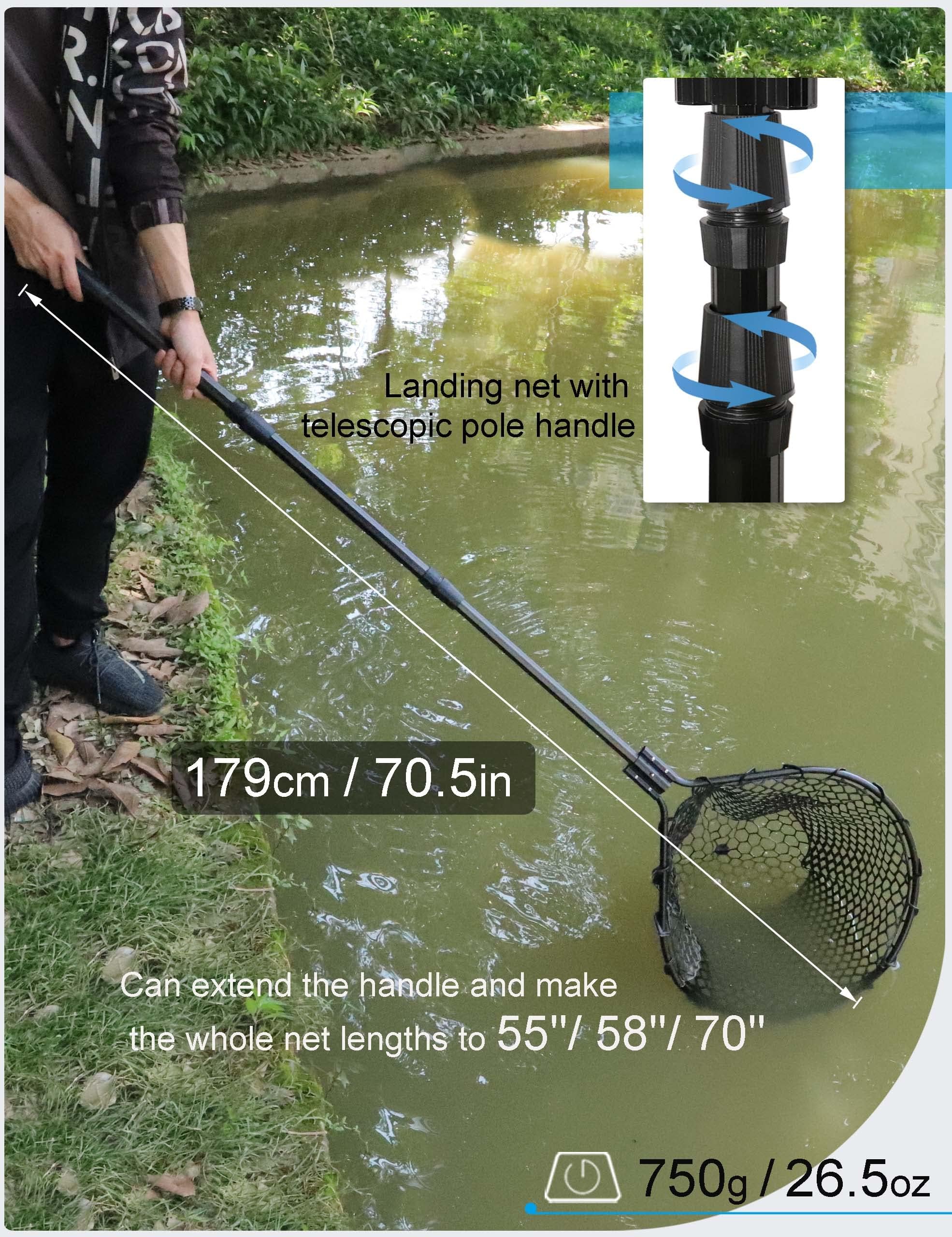 Hlotmeky - Grand Filet de pêche en Caoutchouc - pour Eau salée - Robuste - Grand Filet de pêche Pliable et rétractable - Long Manche