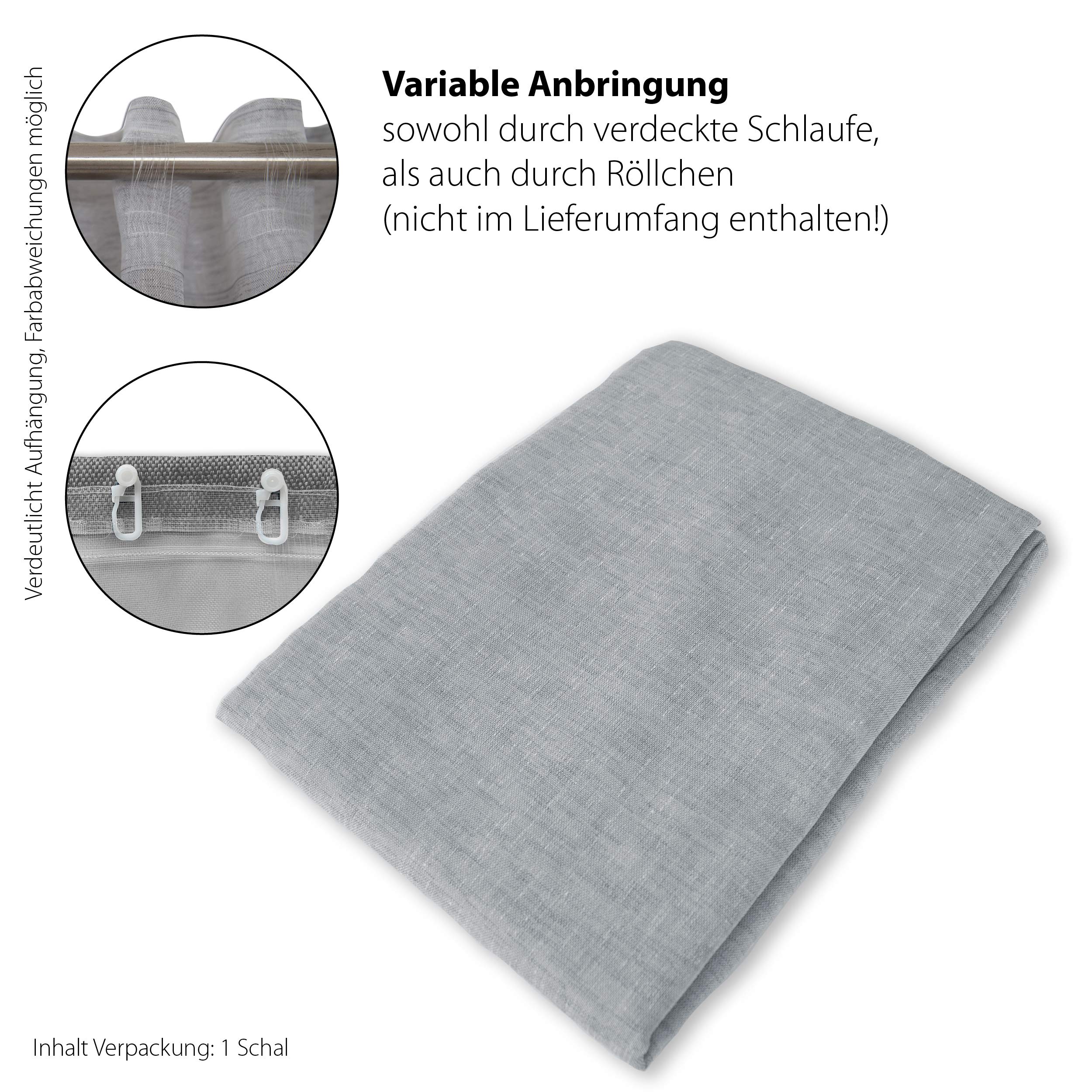 Homing transparenter Vorhang Uni Gardine einfarbig modern Schlafzimmer Kinderzimmer Wohnzimmer Küche Dekostoff Grau (1Stück) 245 x 140 cm (HxB) 5401-29
