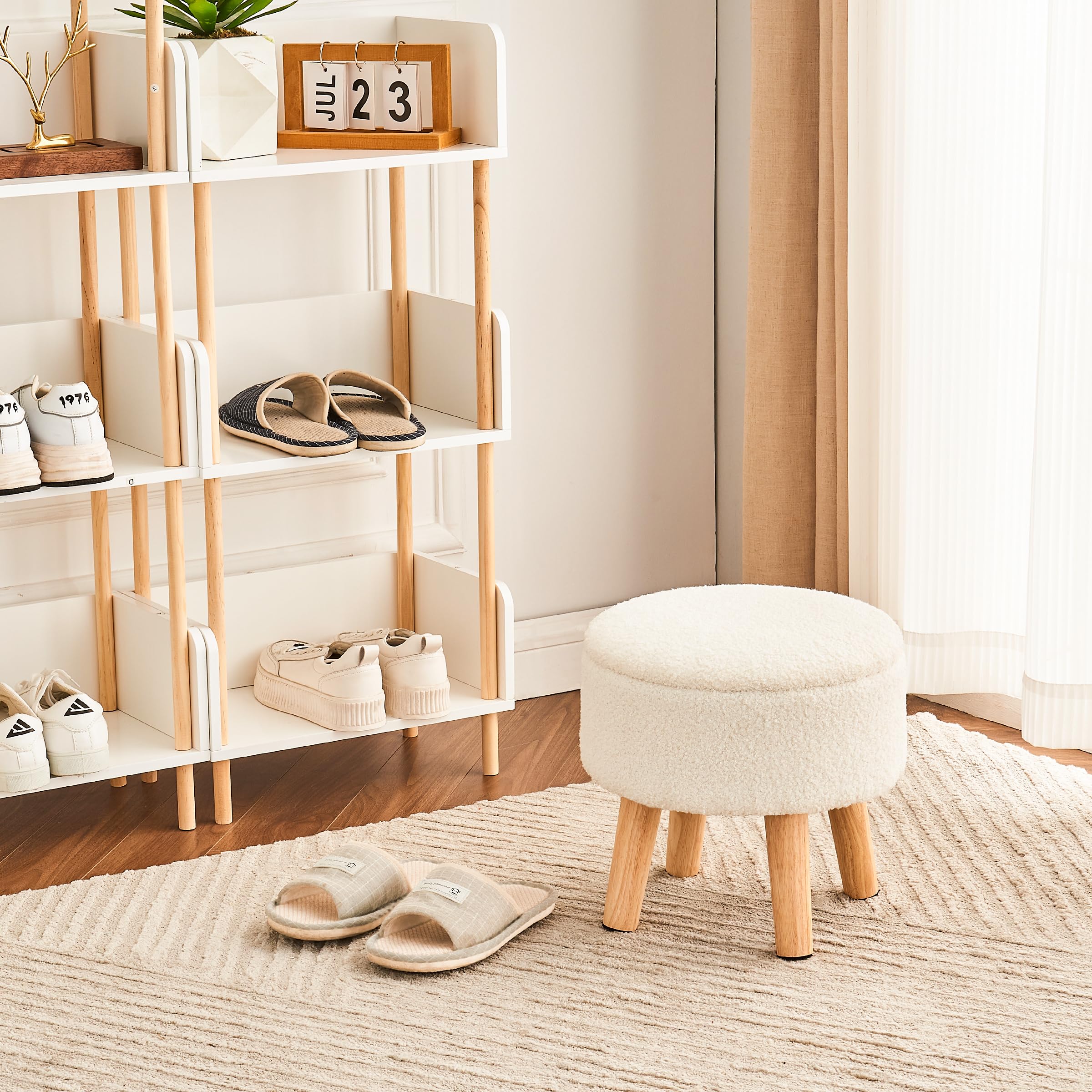 Pouf Cubo Pieghevole BRIAN &amp; DANY - Sgabello Contenitore, Poggiapiedi, Beige, 38x38x40 Cm