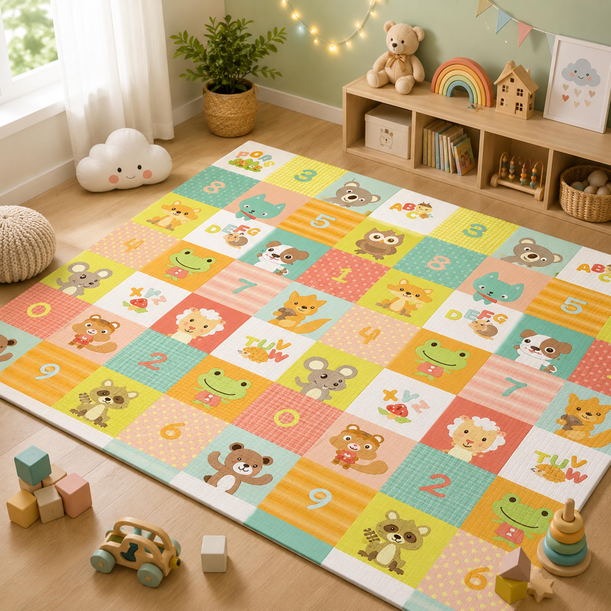 one and only extra large foldable baby play mat | reversible box & floral pattern | premium xpe foam waterproof floor mat for babies & kids | non-slip crawling mat for tummy time, learning, indoor play & early development