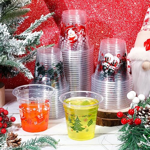 Miniatura 7 de Zhehao 100 vasos de plástico transparente de Navidad, vasos de plástico desechables de Navidad, decoraciones de fiesta de Navidad, suministros de