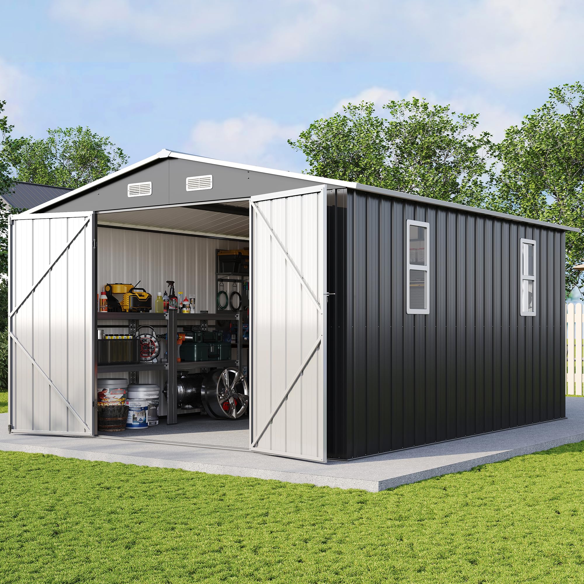 Amazon.com : AMERLIFE 10x12x6.6 FT Metal Storage Shed, Outdoor