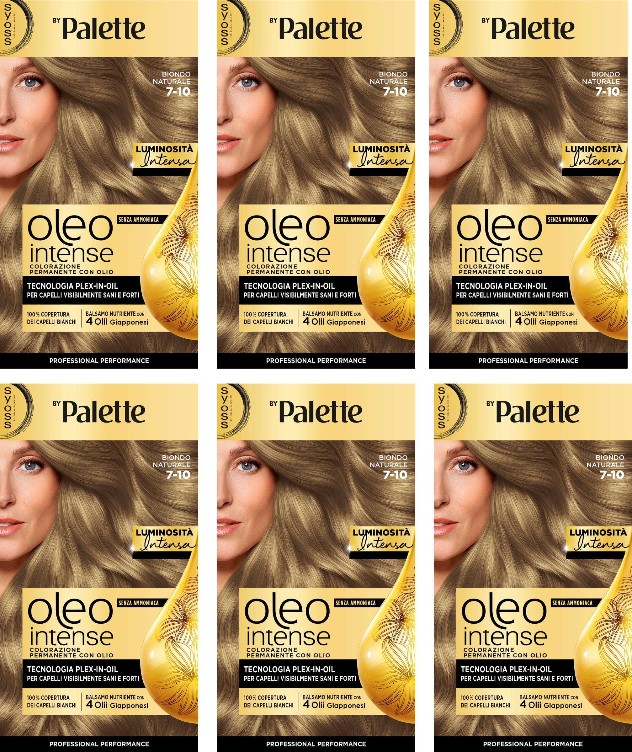 Syoss by Palette Oleo Intense, colorazione permanente, copertura professionale capelli bianchi, 7-10 Biondo Naturale, confezione da 6