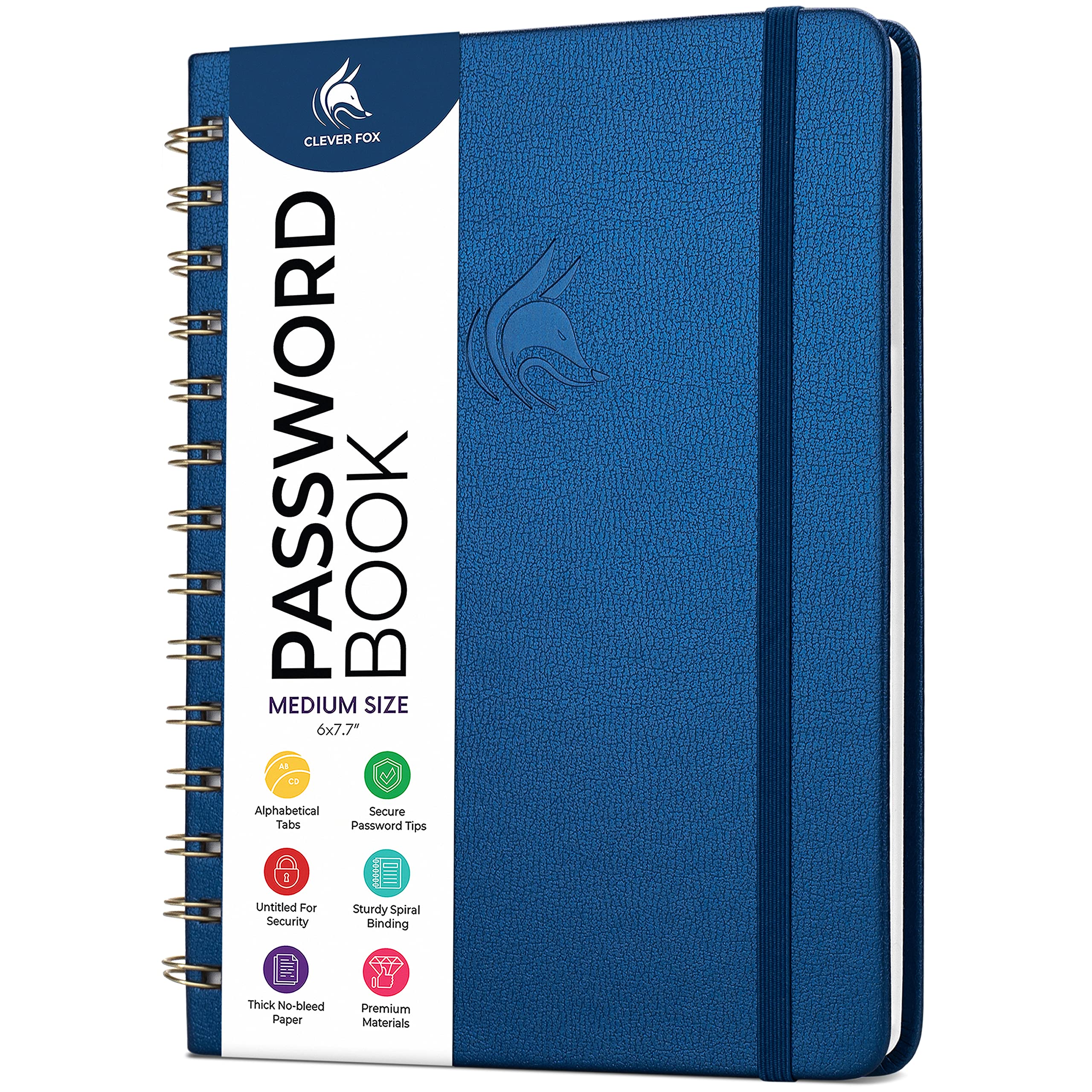 Clever FoxPassword Book Spiral – Internet Address & Password Organizer with Laminated Alphabetical Tabs – Password Keeper Journal – Hardcover, Medium Size, 6.1x7.7” (Mystic Blue)The Forest Stewardship Council
