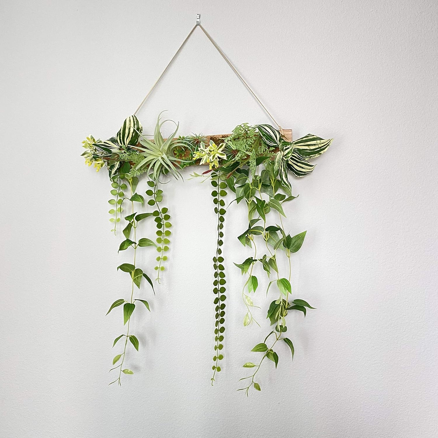 Artificial Hanging Plants with Wood Board, Greeny Chain, Indoor Outdoor Home Room Garden Decor Wall Decor Green, Easy to Clean and Fresh Color with Stylish Unique Design, Best Gift