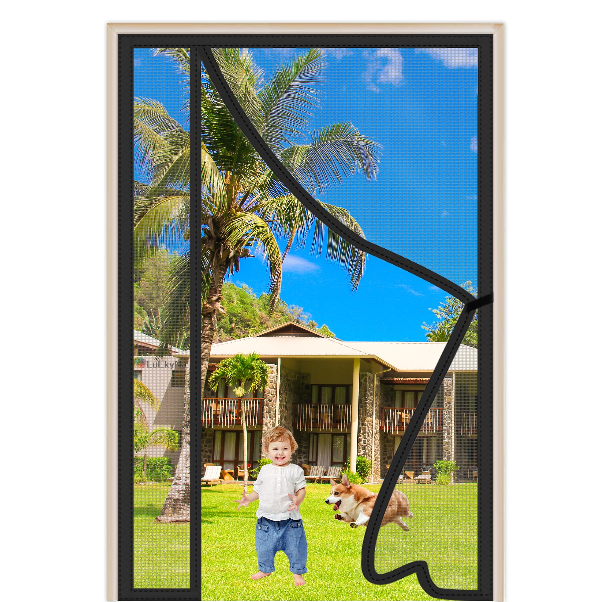 Luckyna Black Side Opening Fly Screens For Doors 300X210cm Heavy Duty Patio Insect Door Screen & Mosquito Screen Magnetic Door With Powerful Magnets Easy To Install