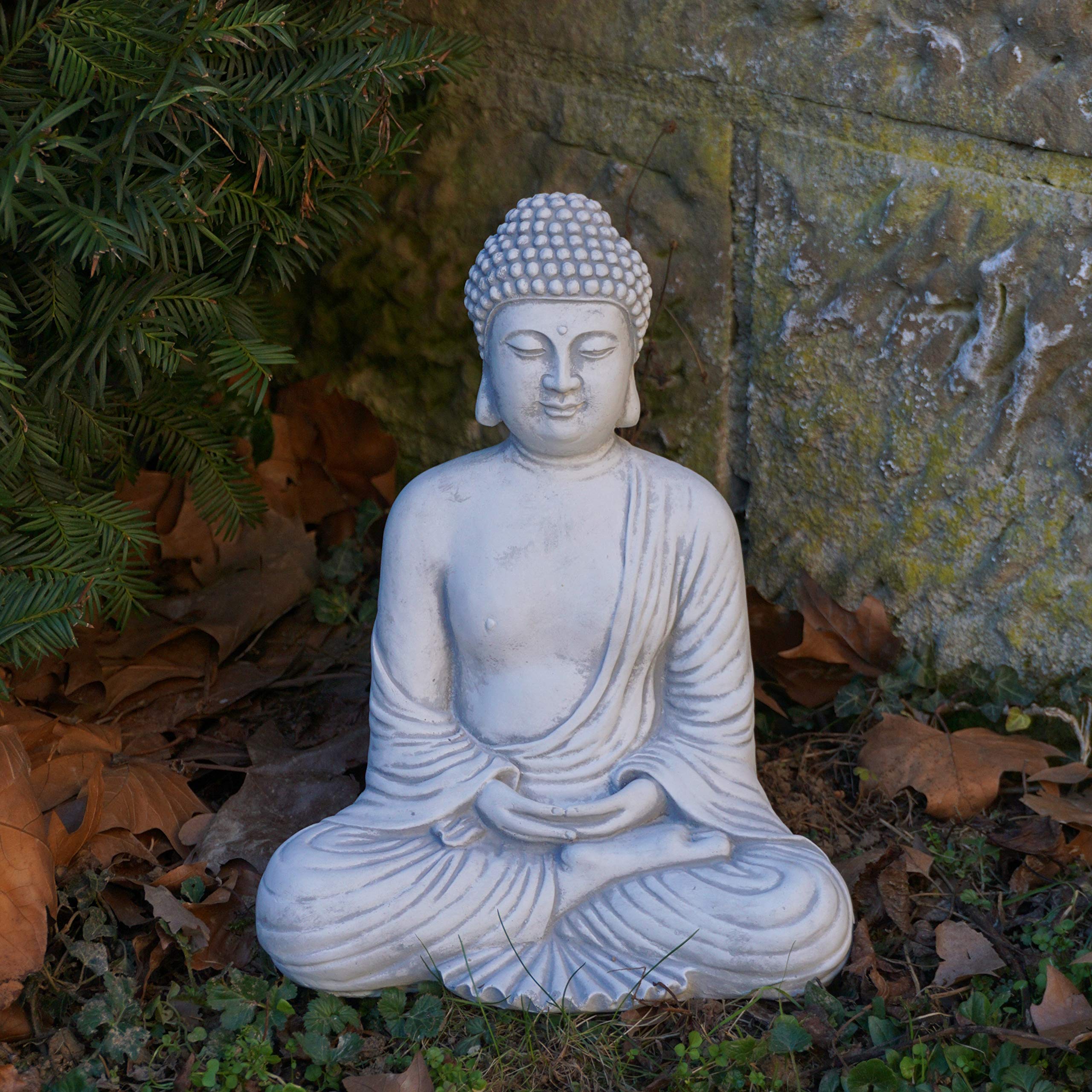 gartendekoparadies.de Buddha in meditazione profonda, statuetta in pietra, altezza 30 cm, 6 kg, grigio, resistente al gelo in pietra per esterni