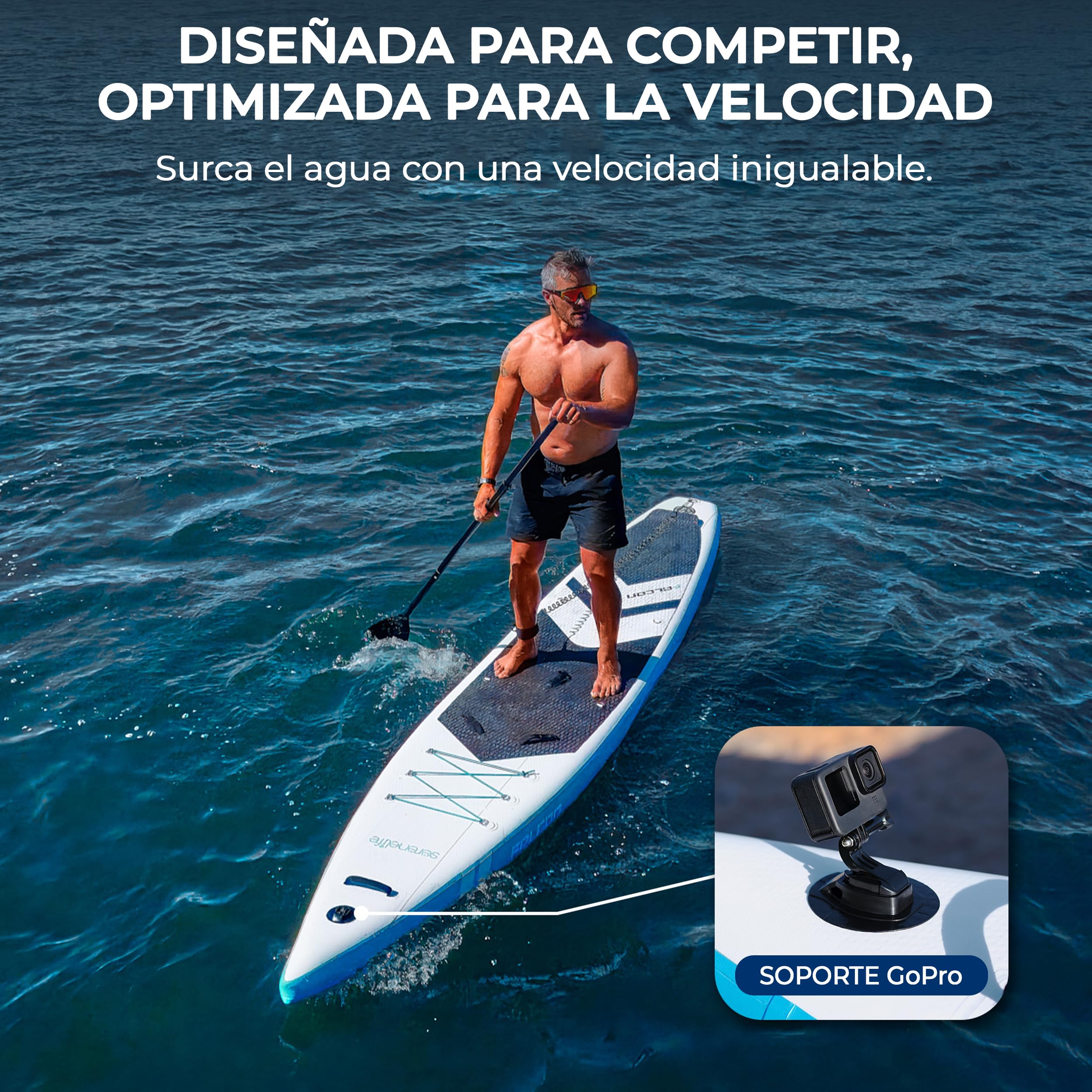 SereneLife Tabla Paddle Surf Hinchable, con Ventana, Paddle Board, Diseño Estable, Almohadilla de Cubierta EVA Antideslizante, Accesorios Premium para Sup, Soporte para GoPro, Capacidad de 158.7kgs