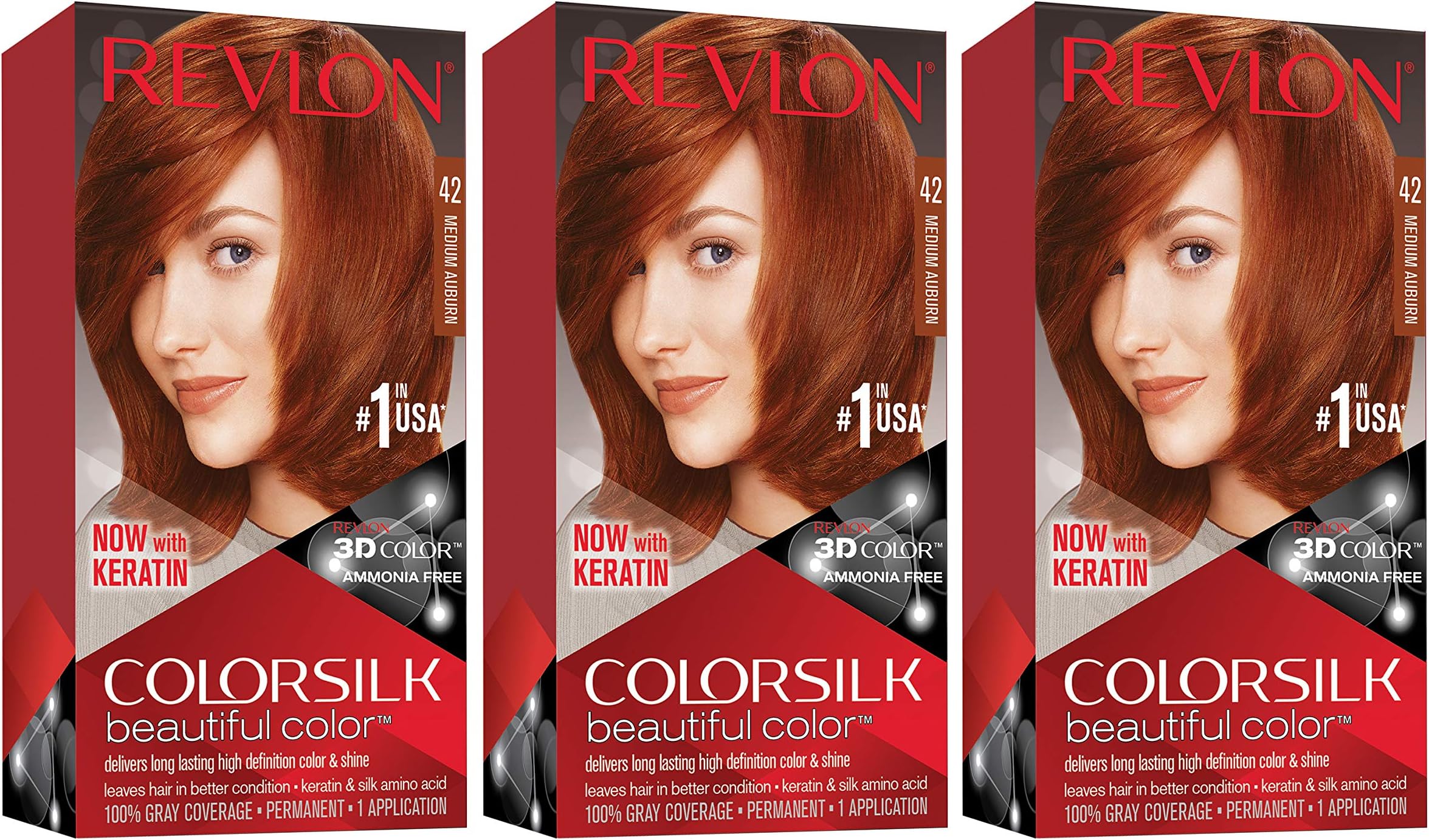 Revlon Colorsilk Beautiful Color, Medium Auburn, 3 Count