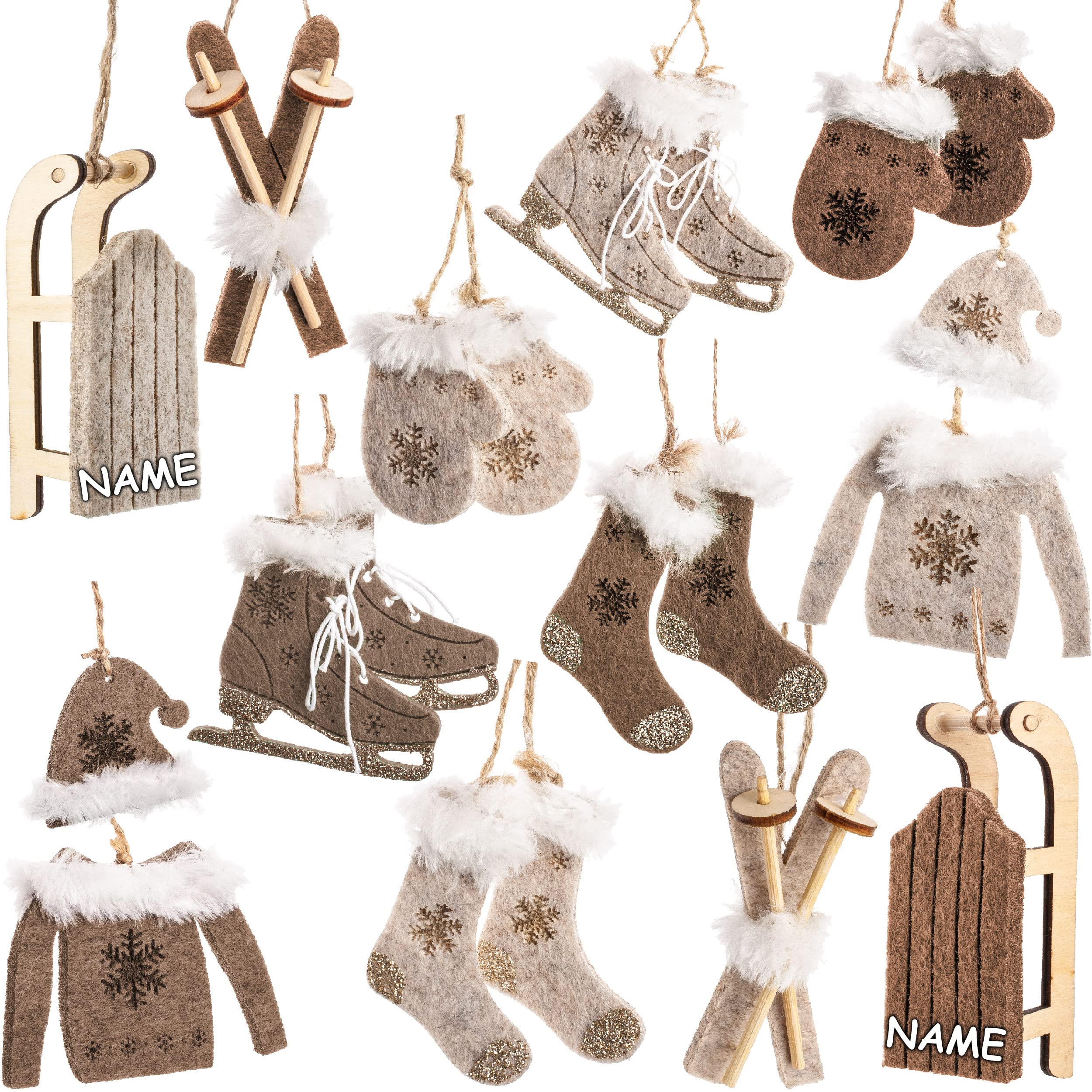 alles-meine.de GmbH 50 TLG. Deko Set - Winter & Weihnachten - Ski/Schlittschuhe/Schlitten - aus Holz - Miniatur/Diorama - Anhänger - Weihnachtsdeko/Winter - Winterurla..