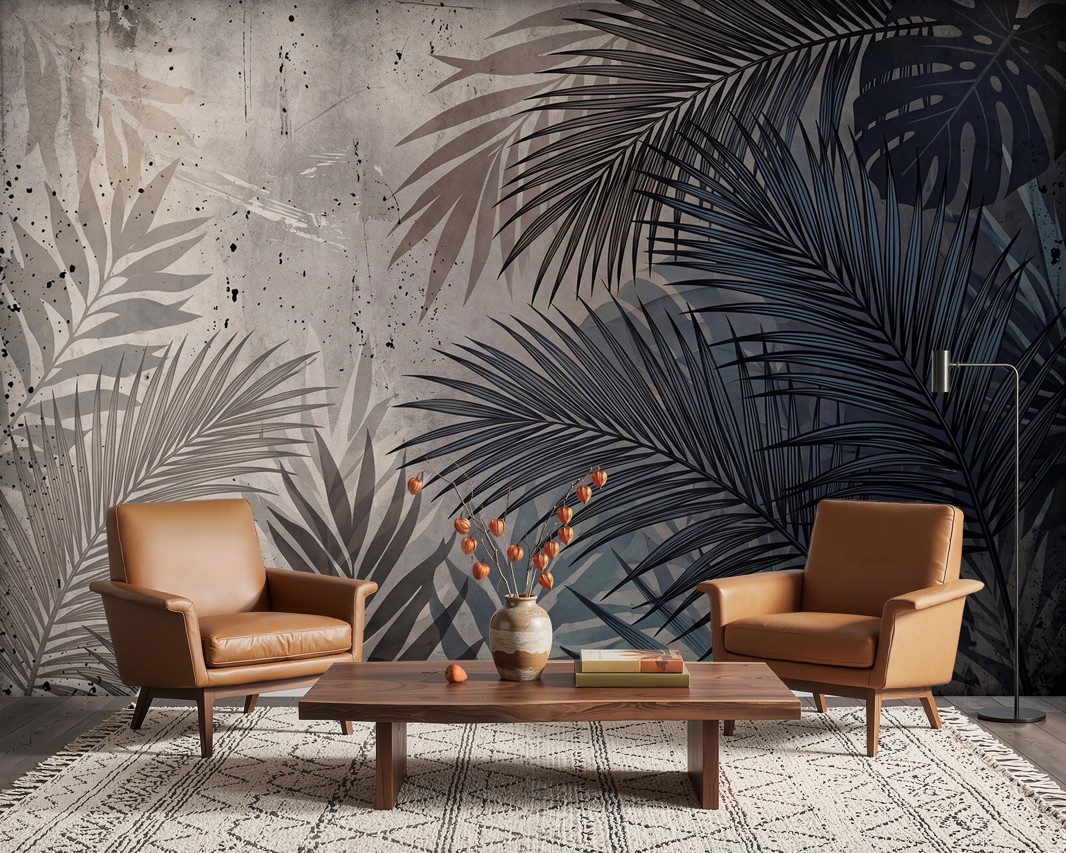 PaxGloz Taupe Tropical Leaves Wallpaper, Concrete Industrial Style Botanical Jungle Wall Mural for Living Room & Bedroom, Non-Woven Decorative Wall Art 500x280 cm