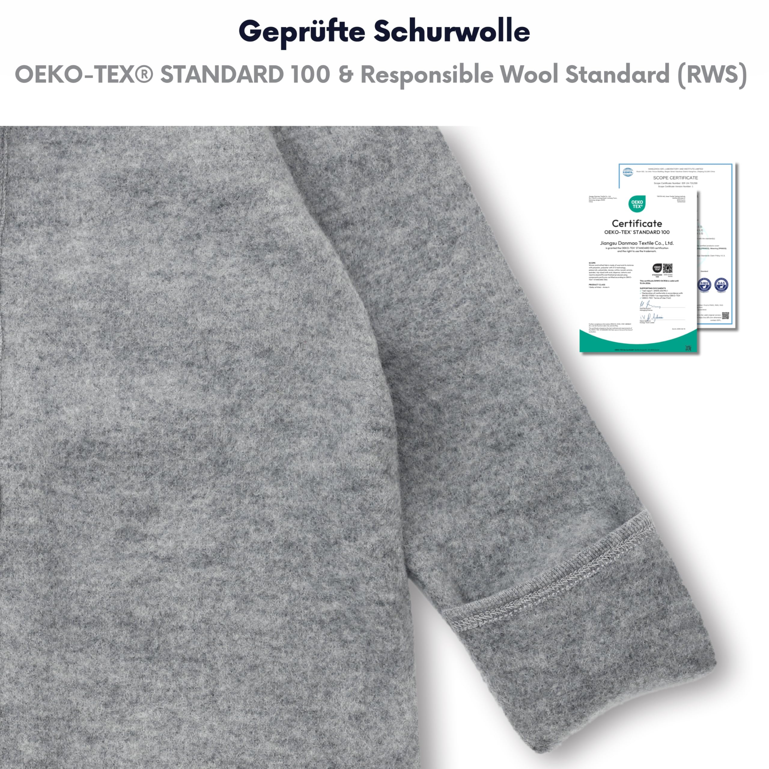 Baby Wollfleech-Overall Wollwalk aus Australischer Merino Schurwolle mit Reißverschluss für Kleinkind und Baby | RWS & OEKO-TEX 100 zertifiziertes Material | Weich, warm & leicht