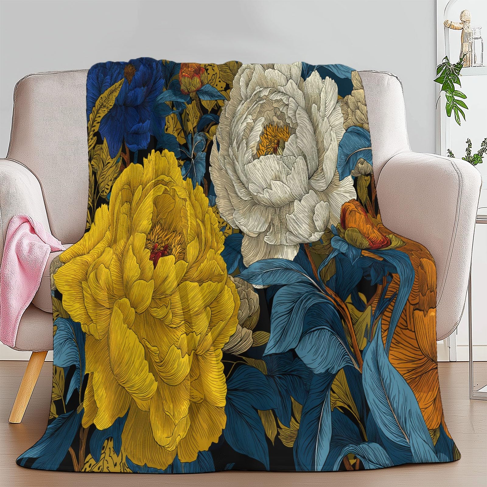 Generico Coperta Plaid Pile Peonia 220x240 cm Coperta Flanella Calda Accogliente e Spessa in Morbido, Plaid Pile Per Letto Divano Sedia, Tutte le Stagioni