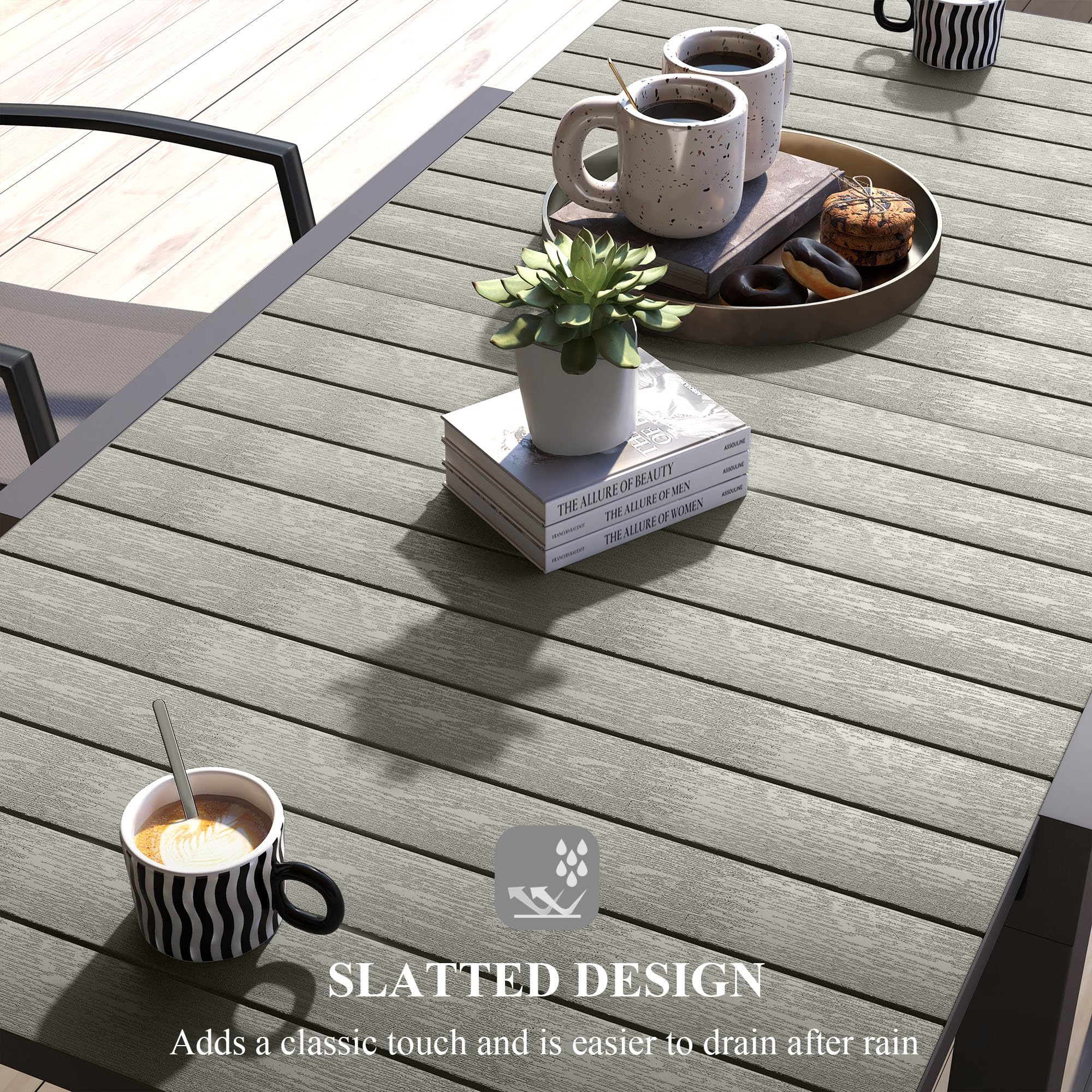 Outsunny Mesa de jardín Mesa de Comedor para 6 Personas Mesa de Patio Extensible Mesa de balcón cargable hasta 70 kg Aluminio Gris 81/162 x 80 x 75 cm
