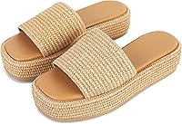 EQAUDES Women's Platform Slip-On Espadrille Wedges - Bohemian Flatform Open Toe Beach Sandals