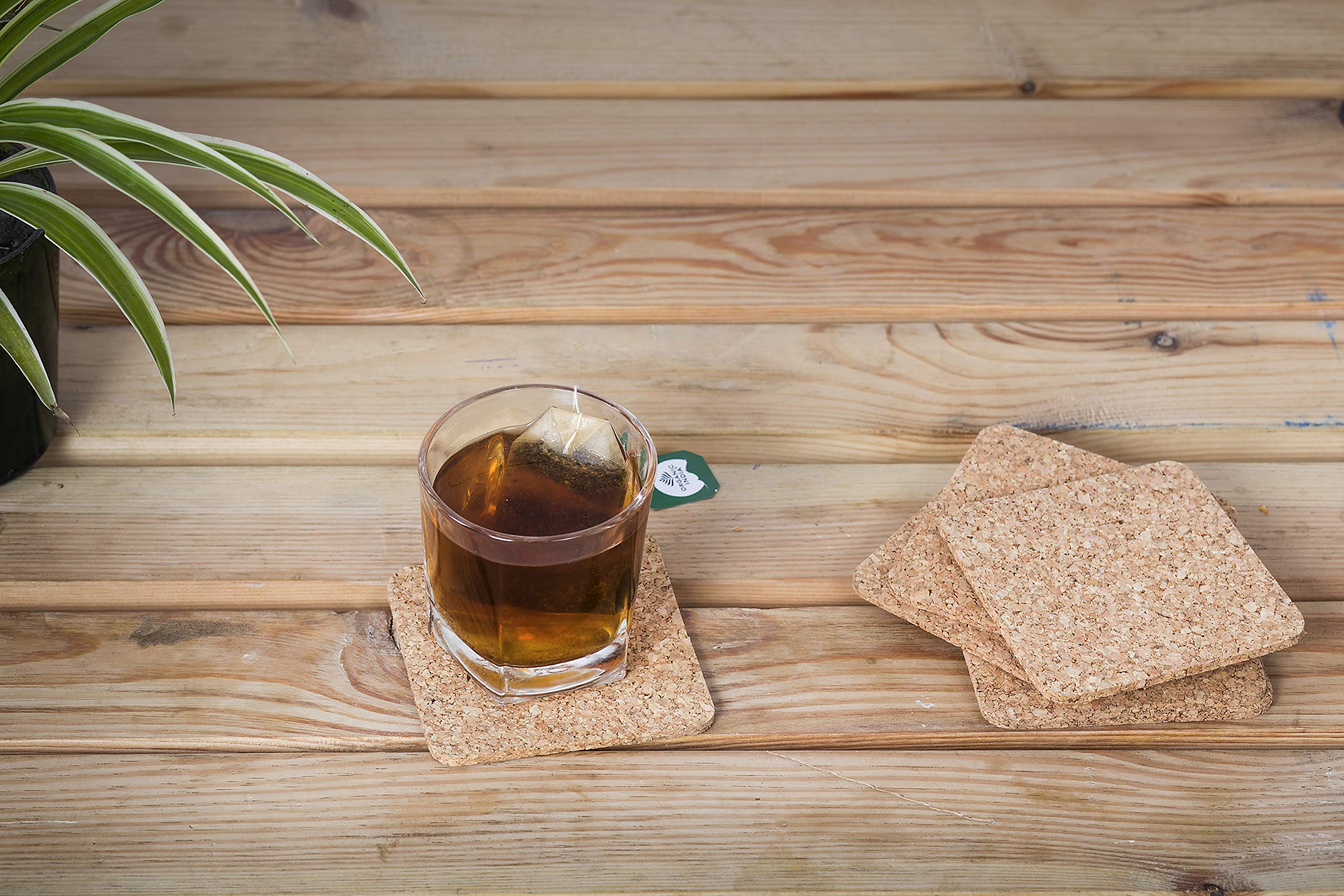 Kavi Plain Square Cork Coasters Set of 6, 5mm Thick, 4 in Dia, Water Absorbent, Heat Resistant, Natural Brown-image-15