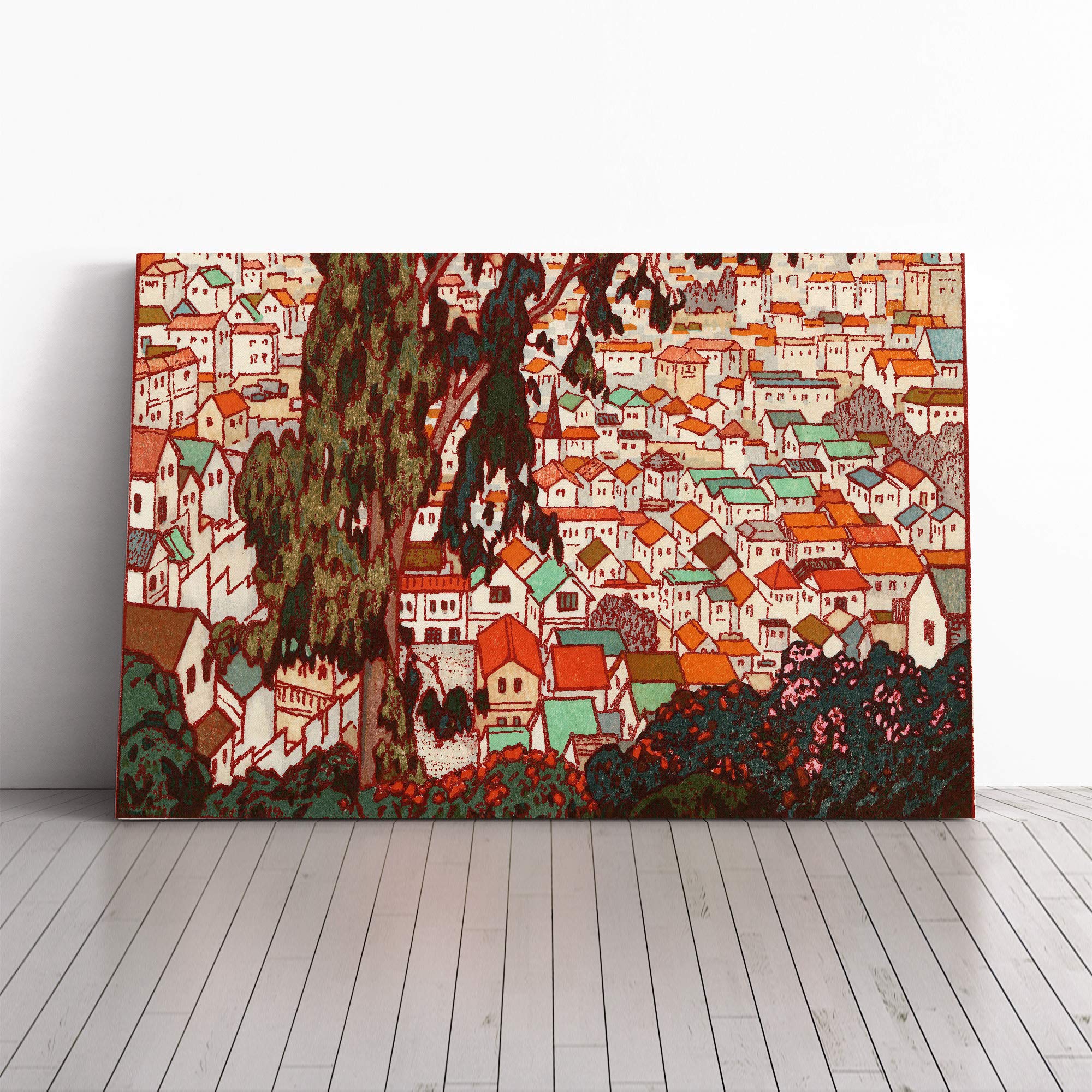 Yoshida Toshi Oriental Tree to Mountain Canvas Print | Gallery Wrapped 30mm Frame Wall Art | 30x20 inches | Ready to Hang | Modern Landscape Picture | Living Room Bedroom Lounge Office