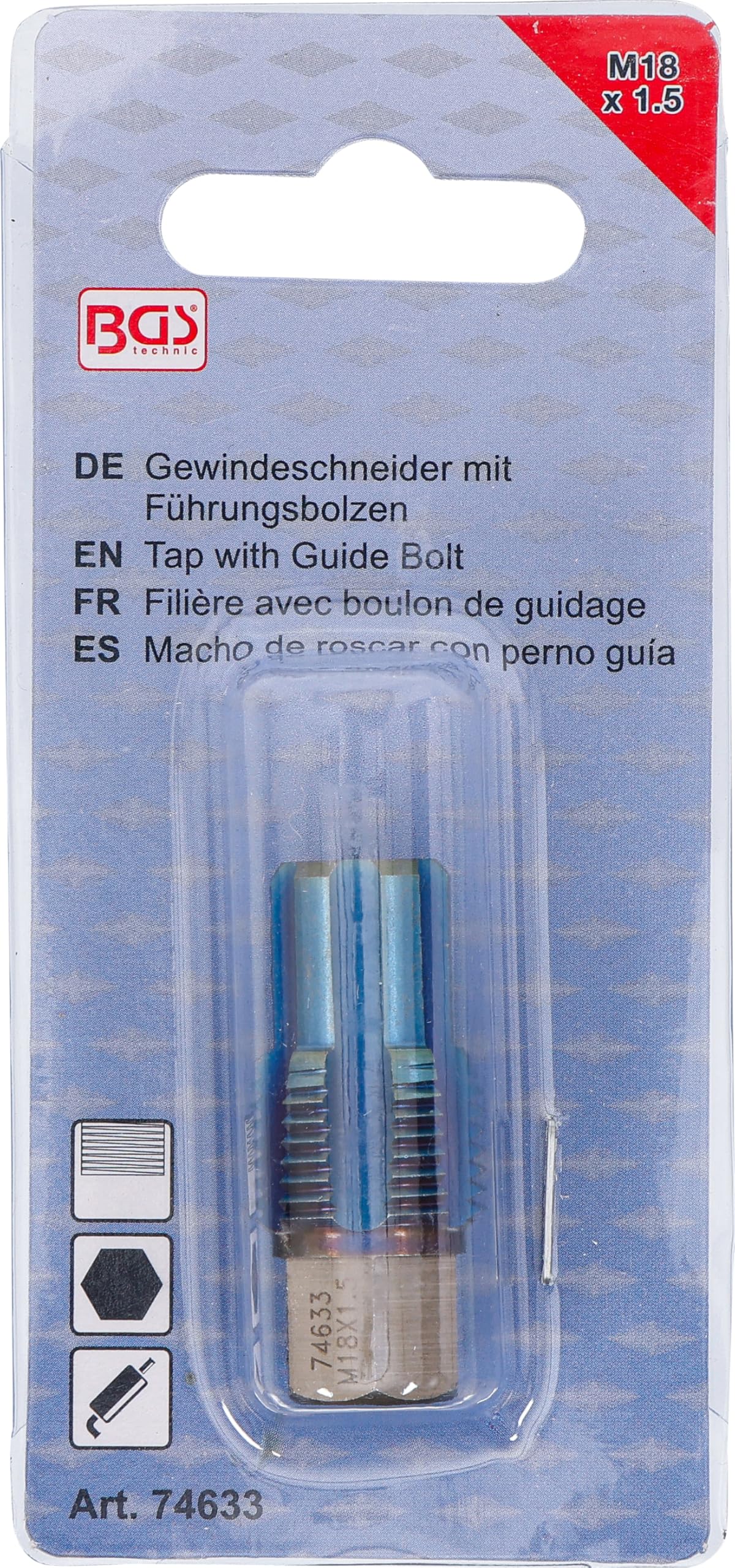 BGS 74633 | Gewindeschneider mit Führungsbolzen | für Lambdasonden | M18 x 1,5