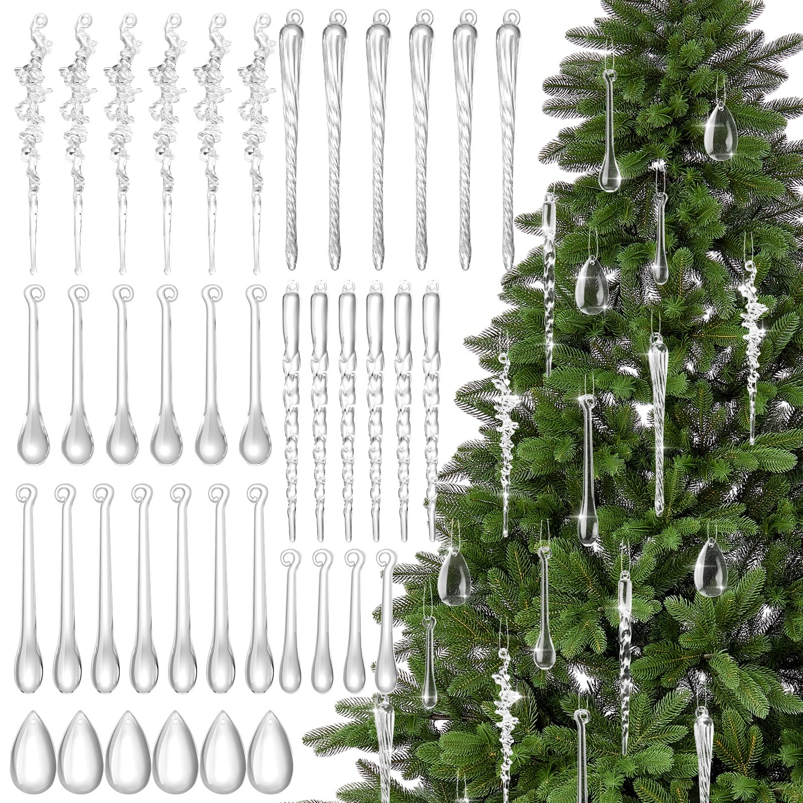 Weysat 181 Stück Kristall hängende Ornamente für Baum Weihnachten Klarglas Eiszapfen Tropfen Dekoration Kristall Eiszapfen Glas hängende Dekoration für Weihnachtsbaum Winter Neujahr Supplies Home