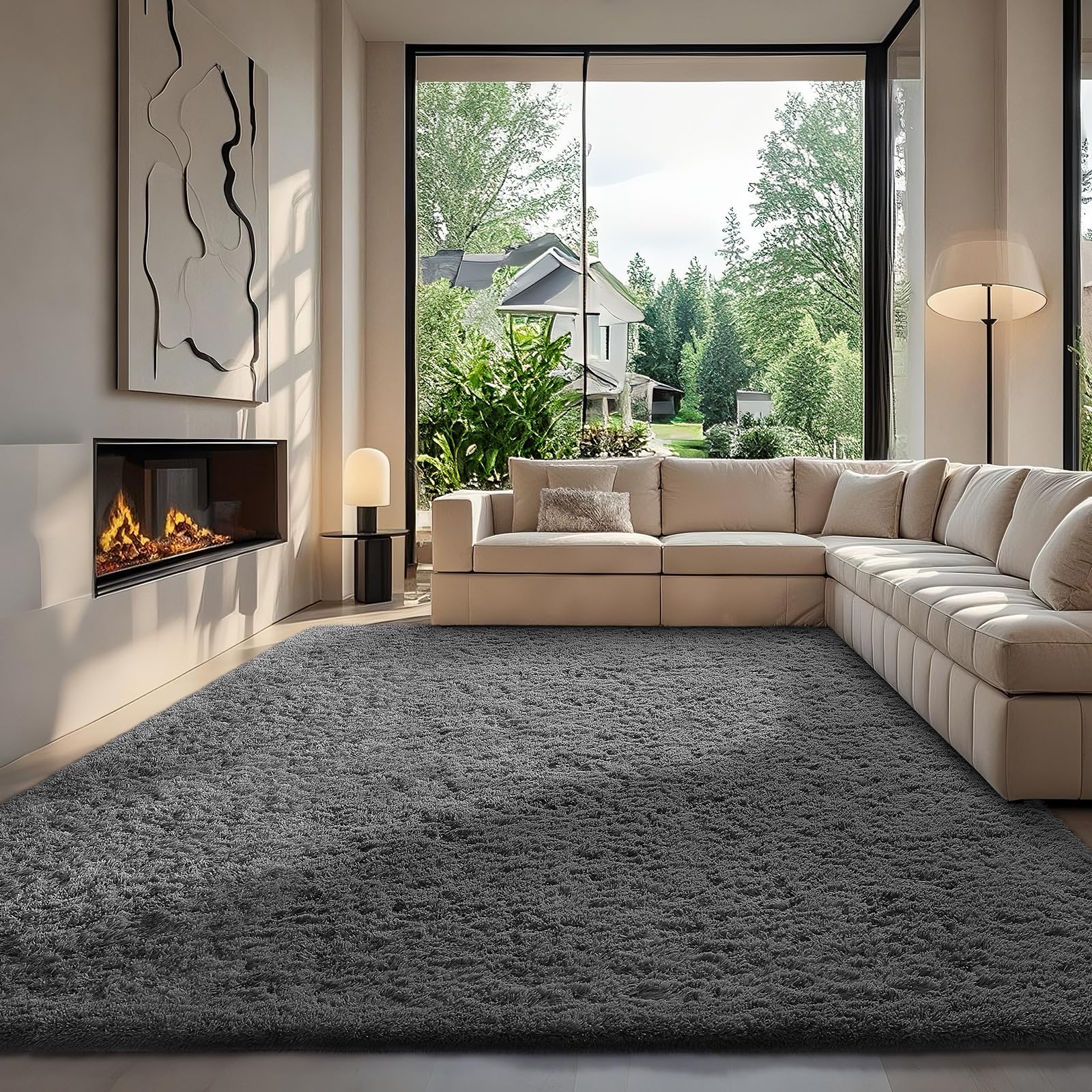 Ophanie 7x10 Area Rugs for Living Room,Upgrade Non-Slip Fluffy Soft Large Shag Bedroom Carpet,Grey Big Indoor Thick Rug,Gray Carpets for Boy and Girls Room Dorm Decor with Over 99 pcs Pile fibers
