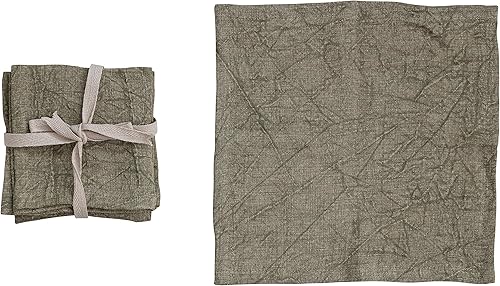 Creative Co-Op Juego de 4 servilletas cuadradas de lino lavado a la piedra de 10 pulgadas para cóctel y cocina, color oliva, juego de 4 servilletas,
