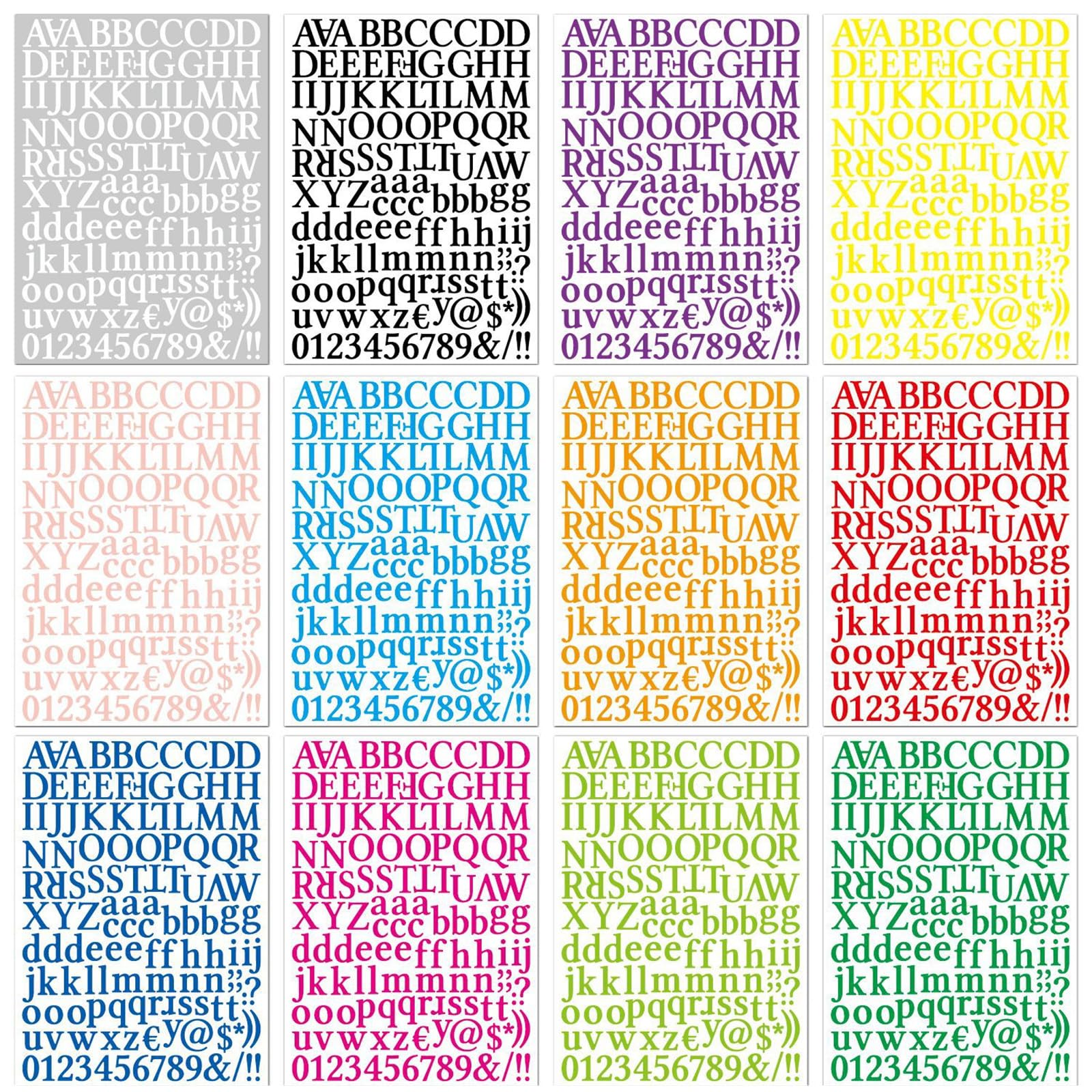 12 Sheets Letter Stickers, Auto Adhesive Alphabets Sticker, Multicolour Letters Number Sticker for Scrapbooking Decors Letter Number Stickers