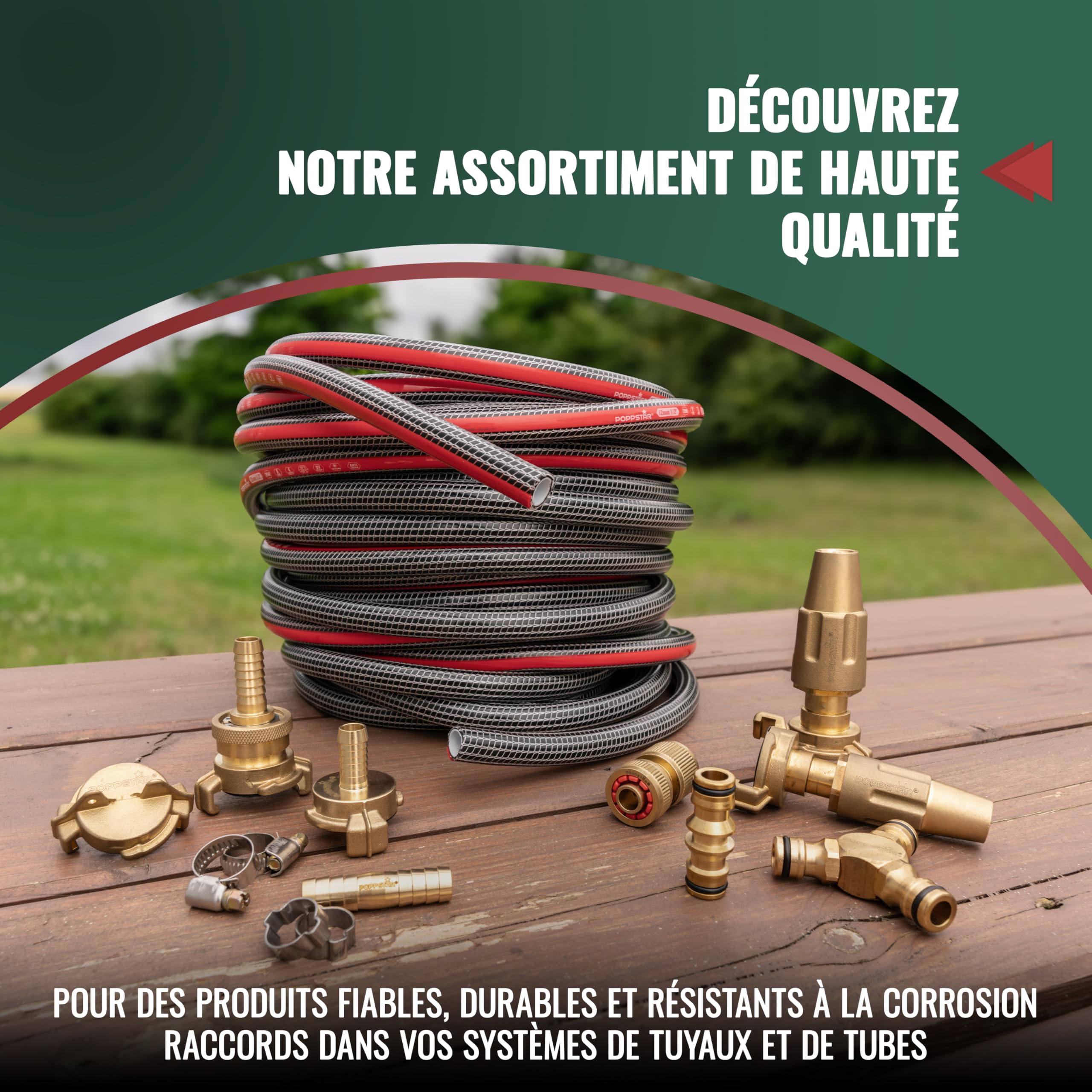 Poppstar Tuyau d'arrosage PVC 25m, 19mm Intérieur 24mm Extérieur (3/4 pouce), 4 Couches, Pression max. 7 bar, Tuyau d'arrosage Flexible