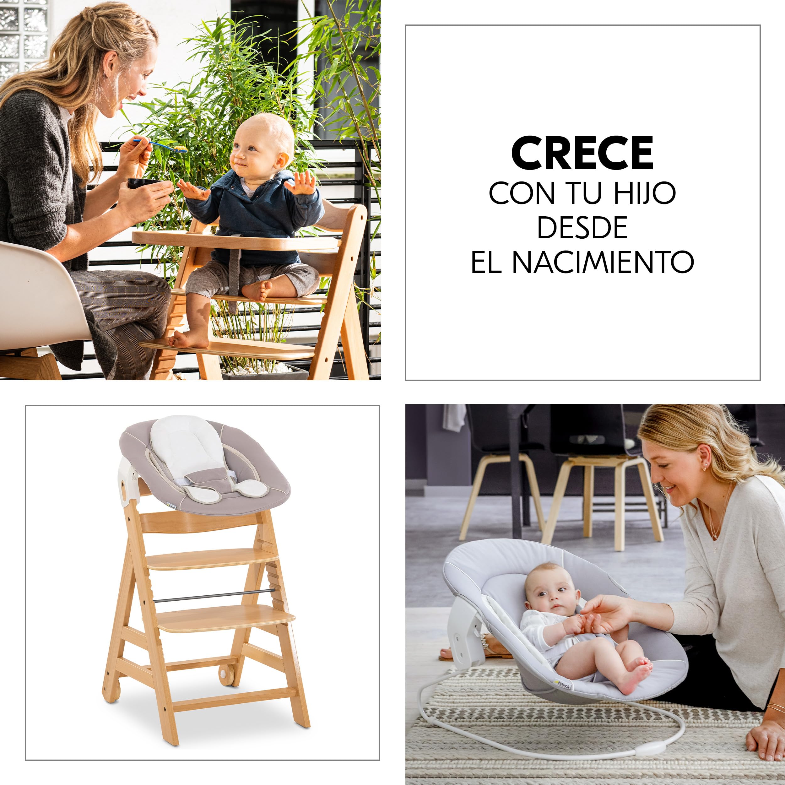 hauck Alpha Move Newborn Set deTrona Evolutiva Bebe, Tronas de Bebe Evolutiva con Hamaca Bebé Recien Nacido, Cojín y Bandeja, Trona Niño Regulable - Natur/Stretch Beige