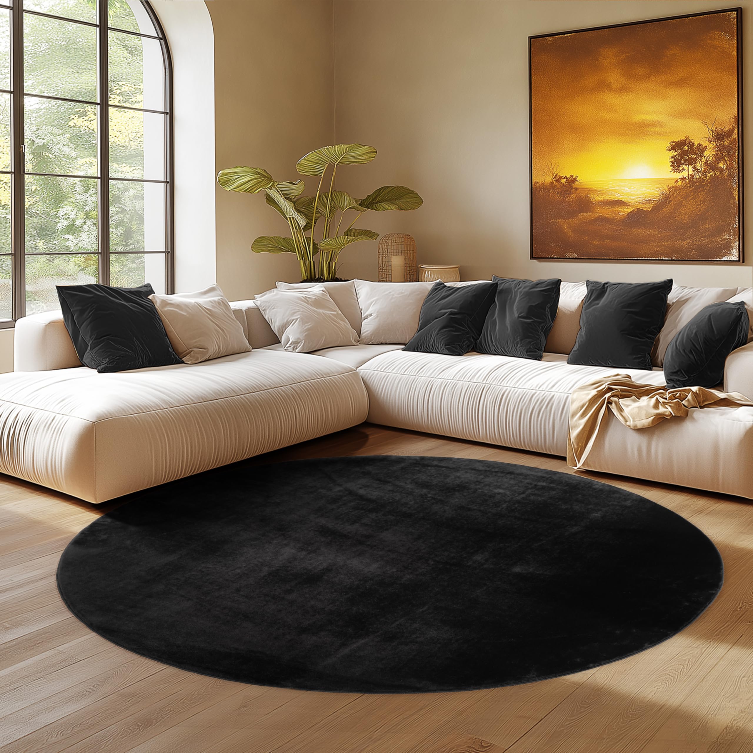SIMPEX Alfombra Redonda Negro 120 cm Alfombra Lavable de Pelo Corto, Redonda, Antideslizante y Suave, Diseño Monocromático Moderno para Sala, Dormitorio, Cocina y Habitación Infantil