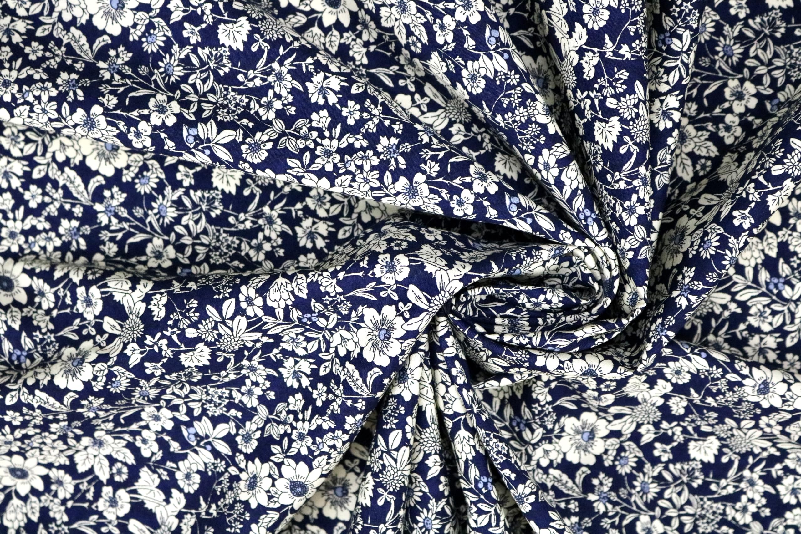 Pyrhan 100% Cotton Poplin By Rose & Hubble | Little Wild Blossom Floral Printed Cotton Fabric By The Metre UK | 114 Cm | Crafting Fabric & Dressmaking Fabric | Dress Fabric Material for Sewing (Navy)