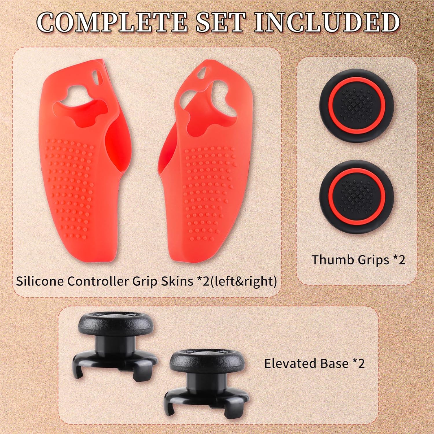 Split Anti-Slip Controller Skin Set, with 2 Thumb Grips & 2 Elevated Base, Individually Silicone Grip Controller Case for PS5 DualSense Wireless Edition（Black）