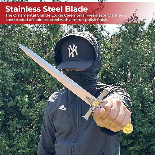 Miniatura 4 de MedievalDepot Dagas ceremoniales masónicas y medievales diseños de masones, estrellas ardientes y caballeros templarios (gris, negro, dorado)